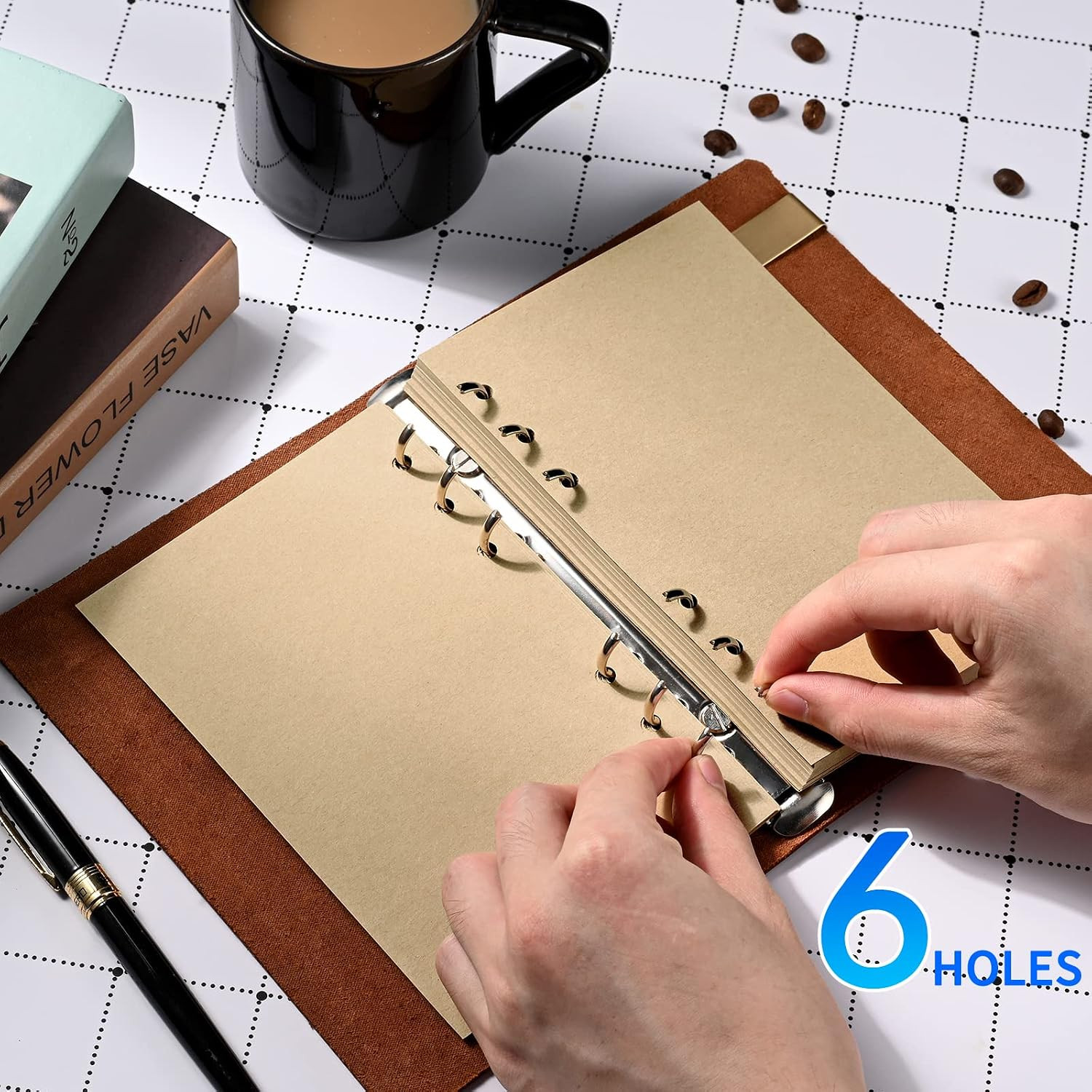 A6 Blank Vintage Refillable Paper, Retro A6 Binder Refills Paper for 6-Ring Bind