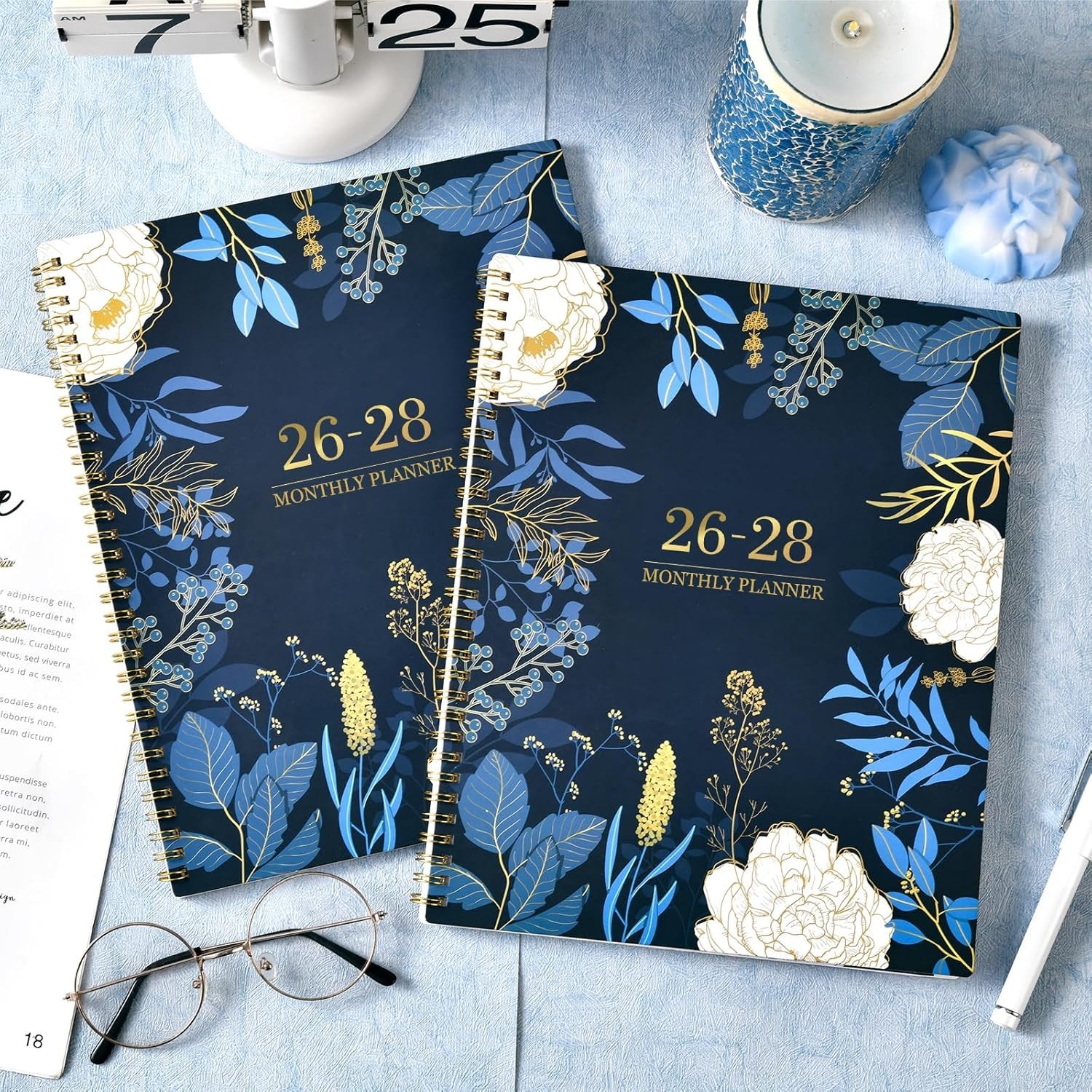 Elegant 2026-2028 Monthly Planner with Twin-Wire Binding & Note Pages – 11″x9″