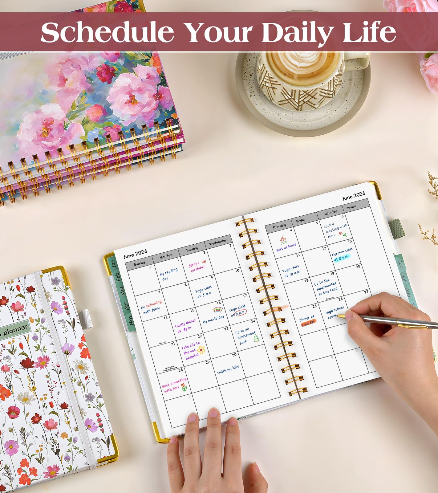 2026 Hardcover Weekly Monthly Planner A5 Spiral Agenda Wildflower Cover