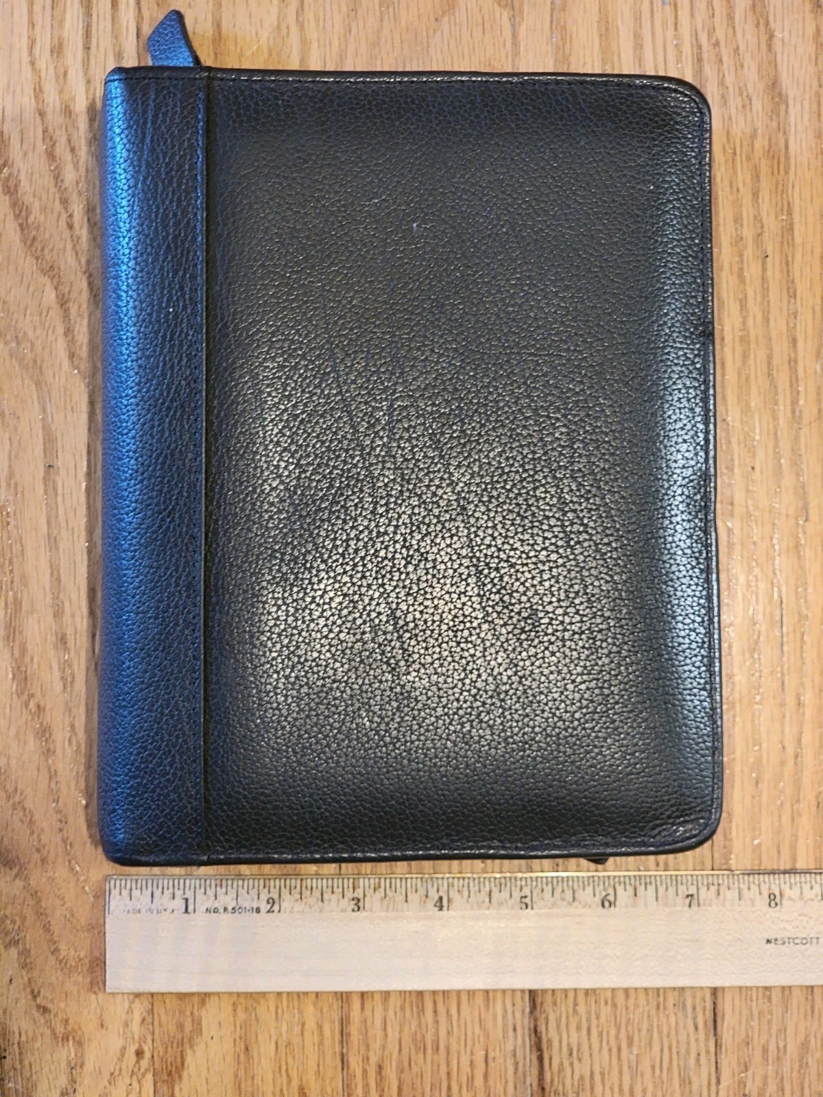 FRANKLIN QUEST Zip Binder 1994 w/ Inserts Vintage 6 Ring Black Top Grain Leather