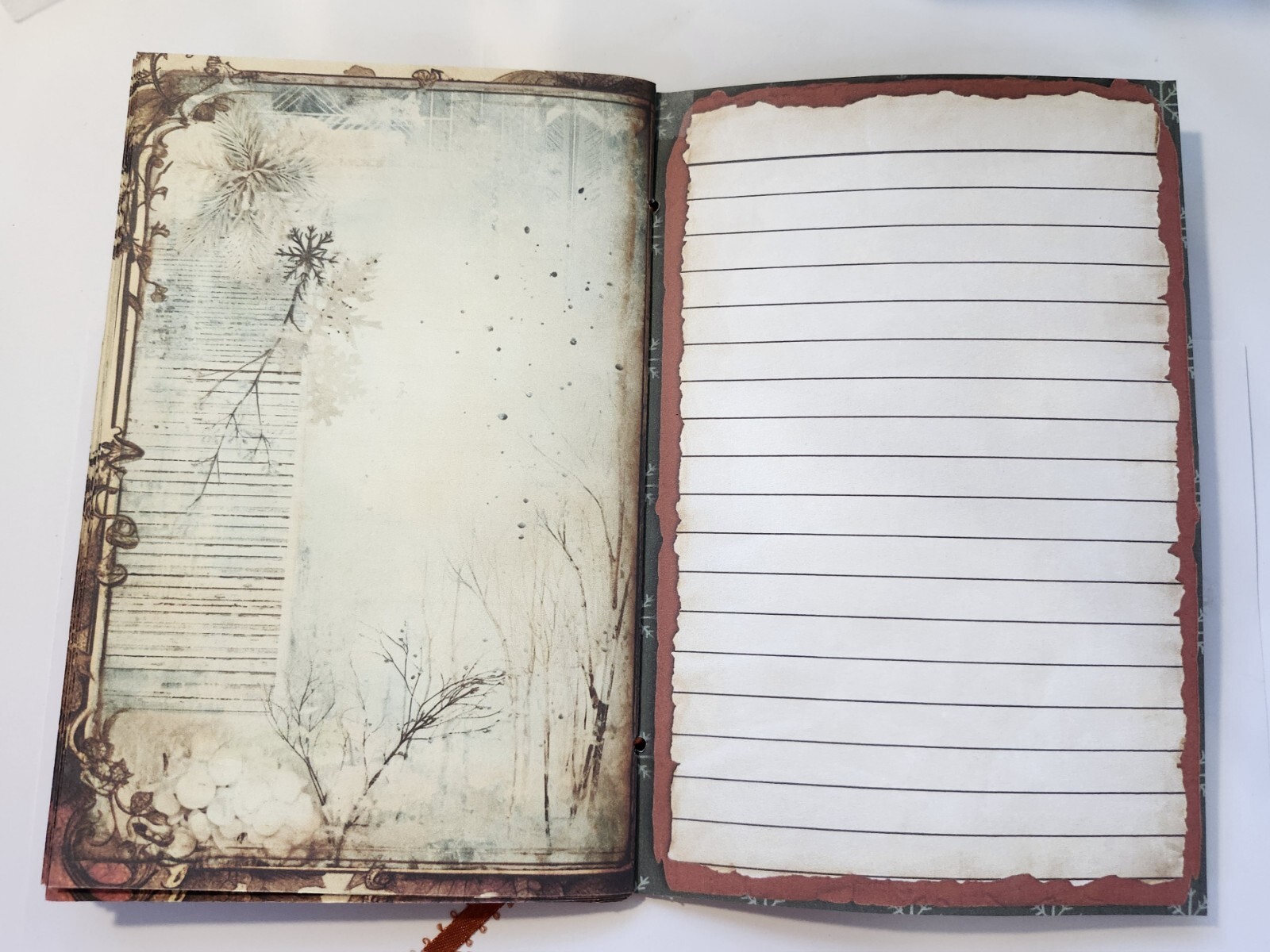 Junk Journal Blank BOOKLET “VICTORIAN WINTER” HANDMADE Christmas, LG 8.5″x5.5