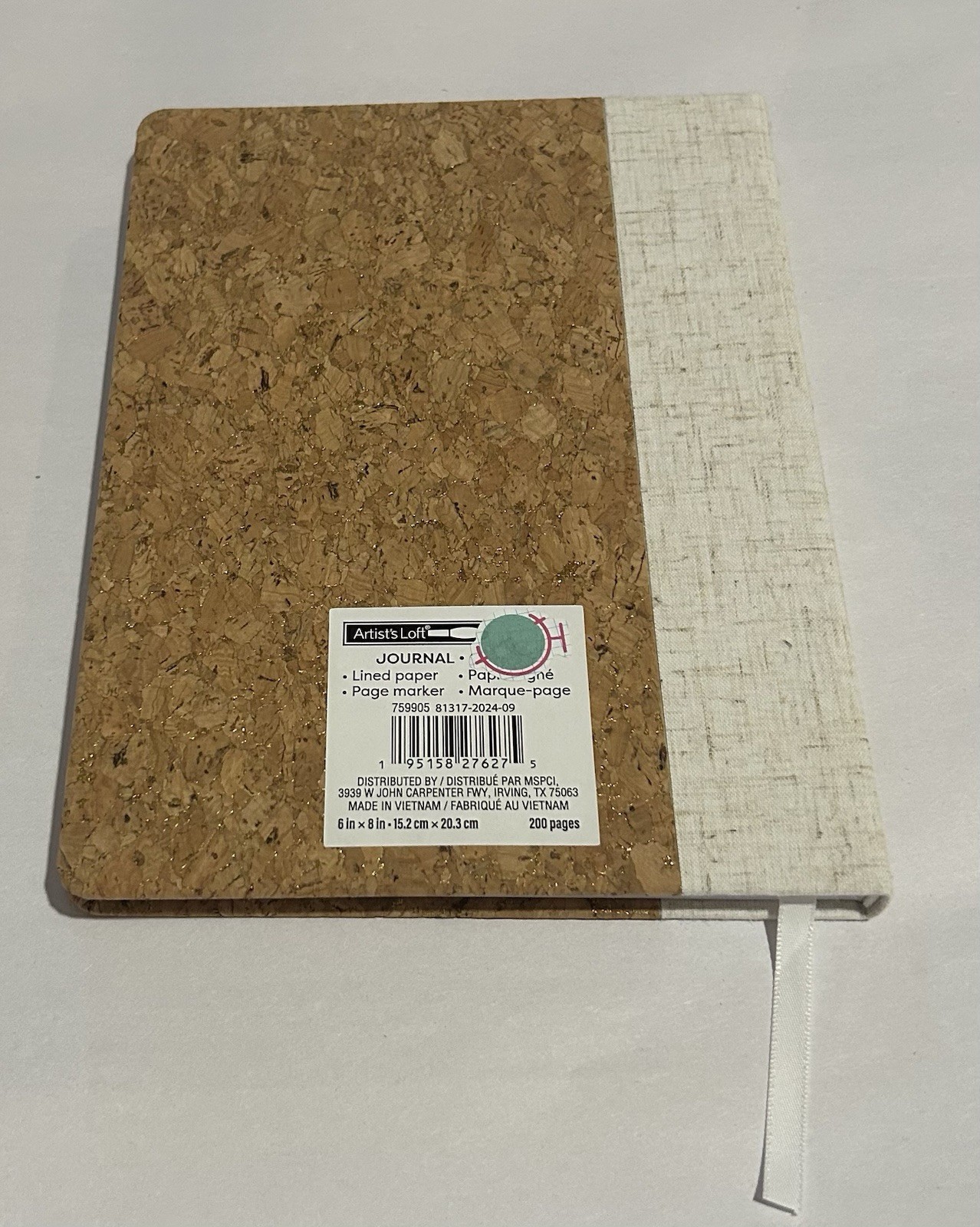 New Hardcover Journal Cork and Cardboard Page Marker 200 Lined Pages Vietnam