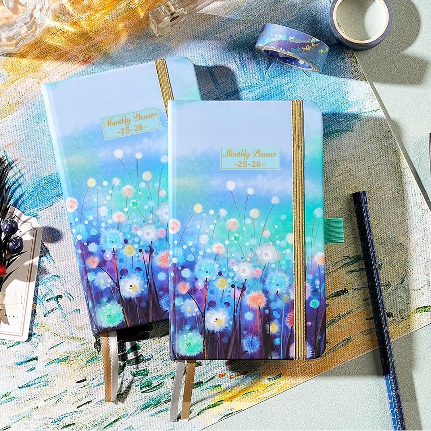 Stylish Blue Floral Pocket Calendar 3 : July 2025 – June 2028 Organizer