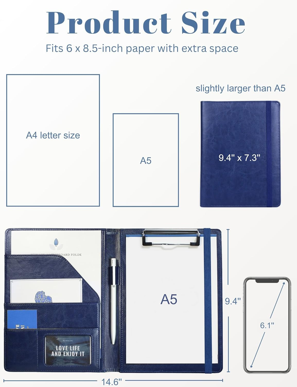 Small Padfolio Clipboard A5 Folder for Writing Pad Refillable 5 X 8 Note Pad, F