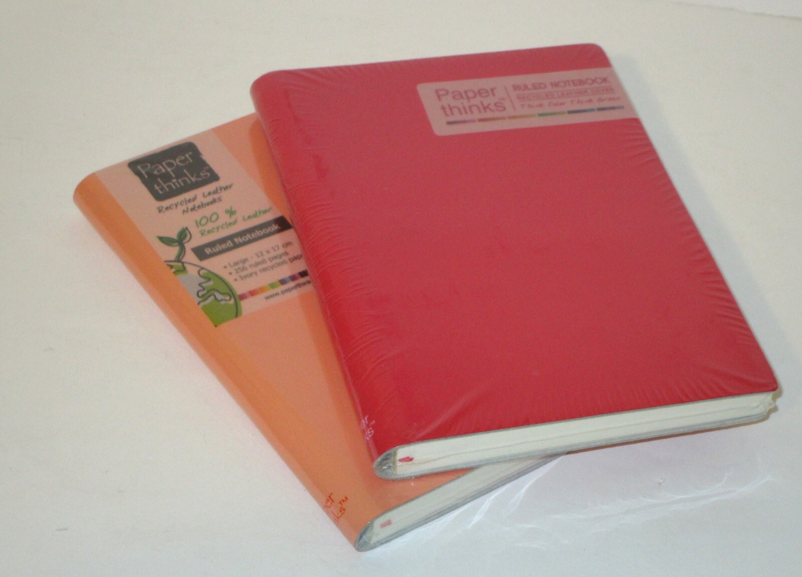 Paper thinks 2 new Ruled Notebook Red Orange Recycled Leather Sealed Large Size
