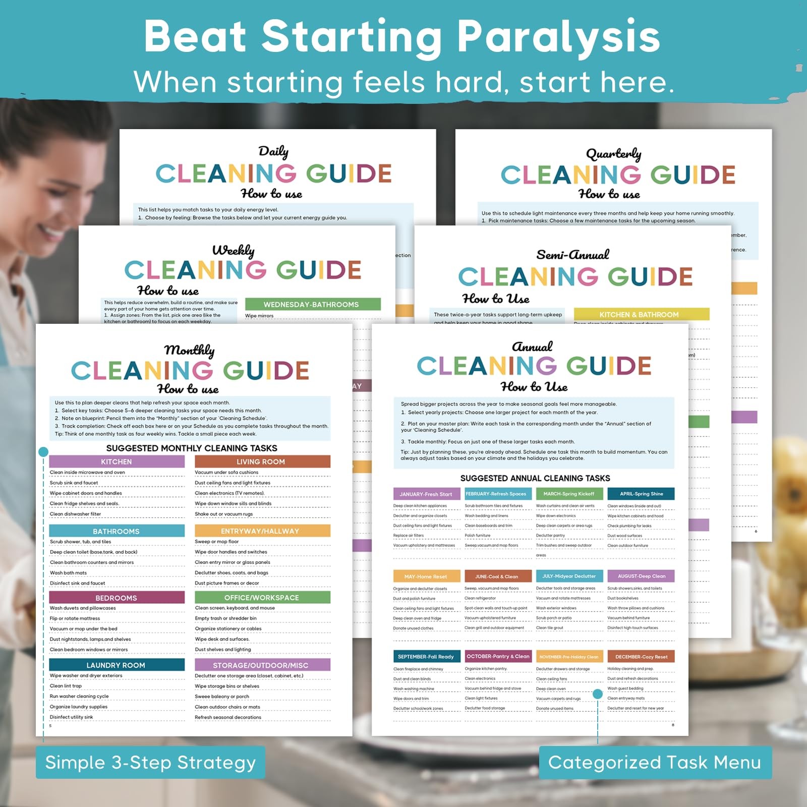 Adhd Cleaning Planner, Blue Cleaning Schedule & Checklist For Adults | Reusable