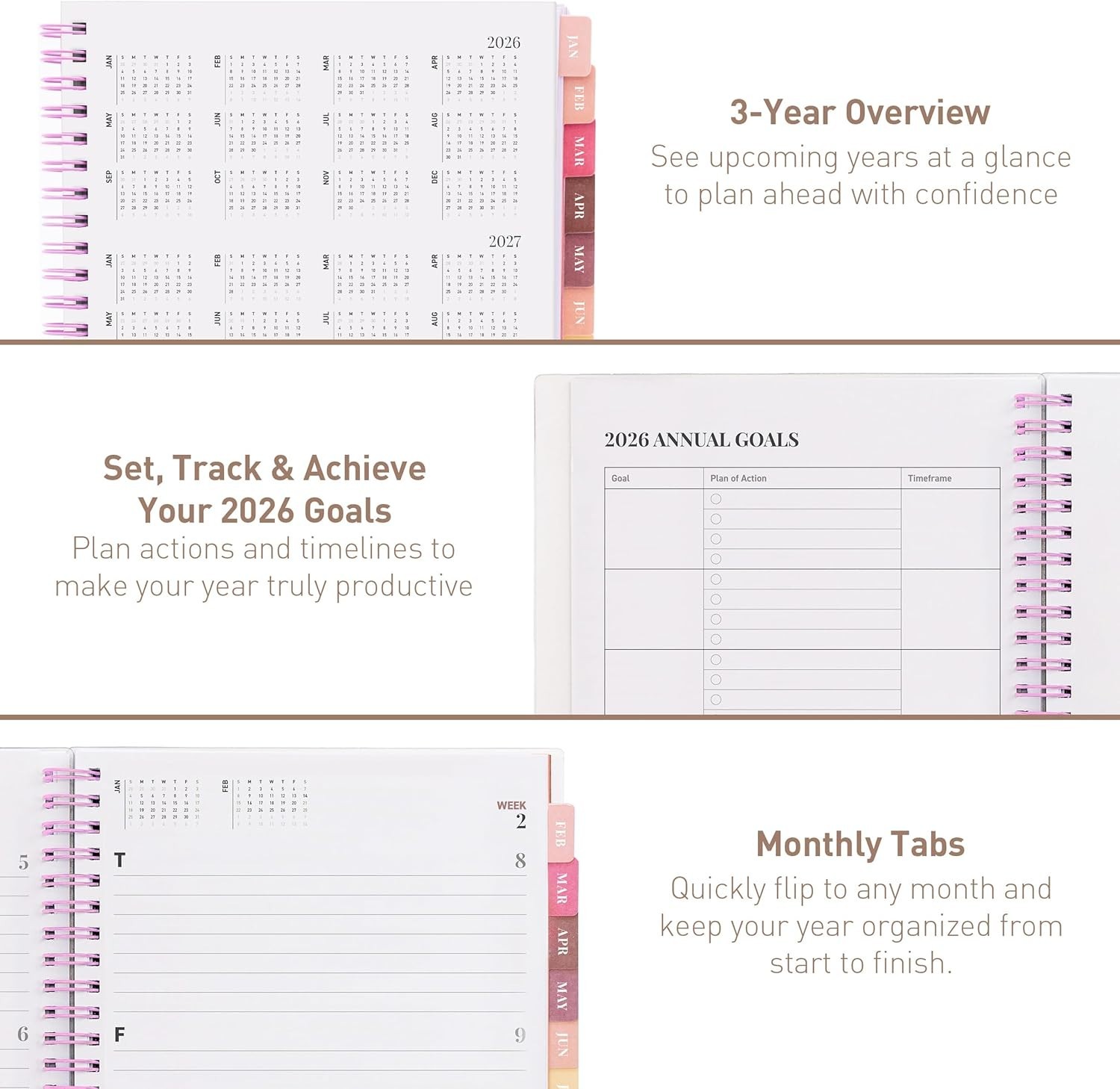 Elegant 2026 Planner for Students & Teachers: Monthly, Weekly, Daily Views