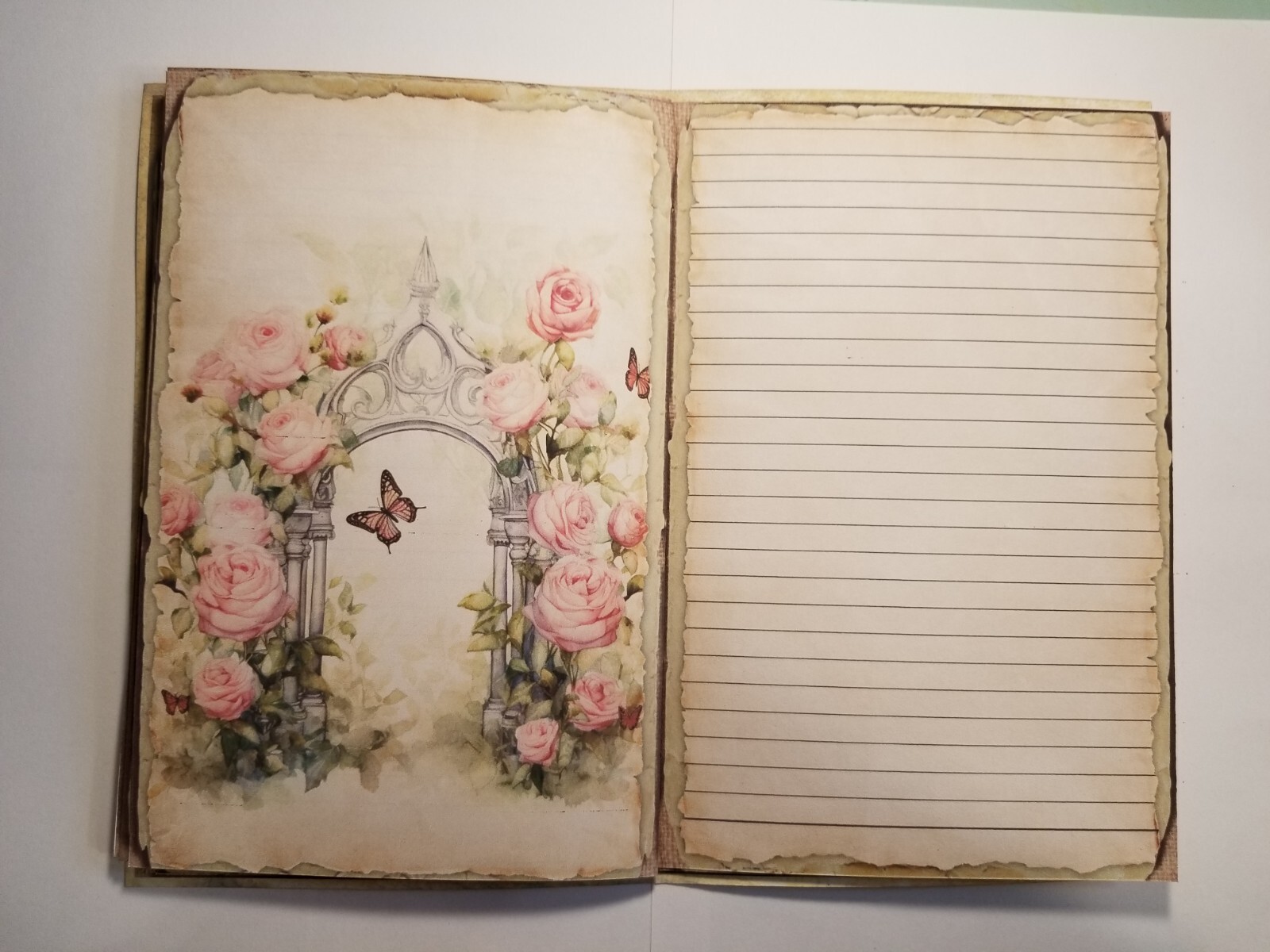 Junk Journal Blank Booklet “BUTTERFLIES & ROSES”Foral Pink Roses LG 5.5×8.5 40pg