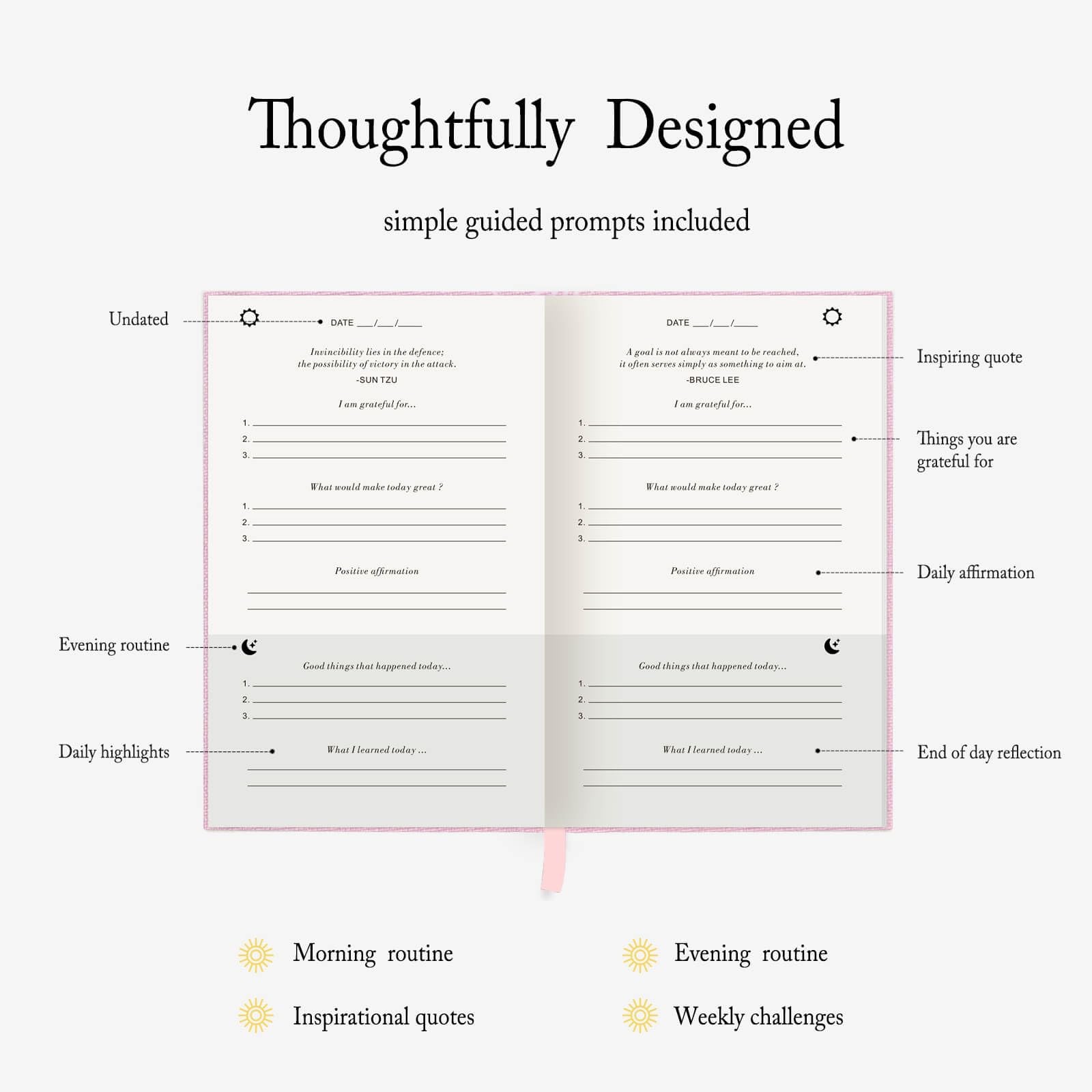 The Gratitude Journal – for More Mindfulness, Happiness, 5×8 inches, Pink