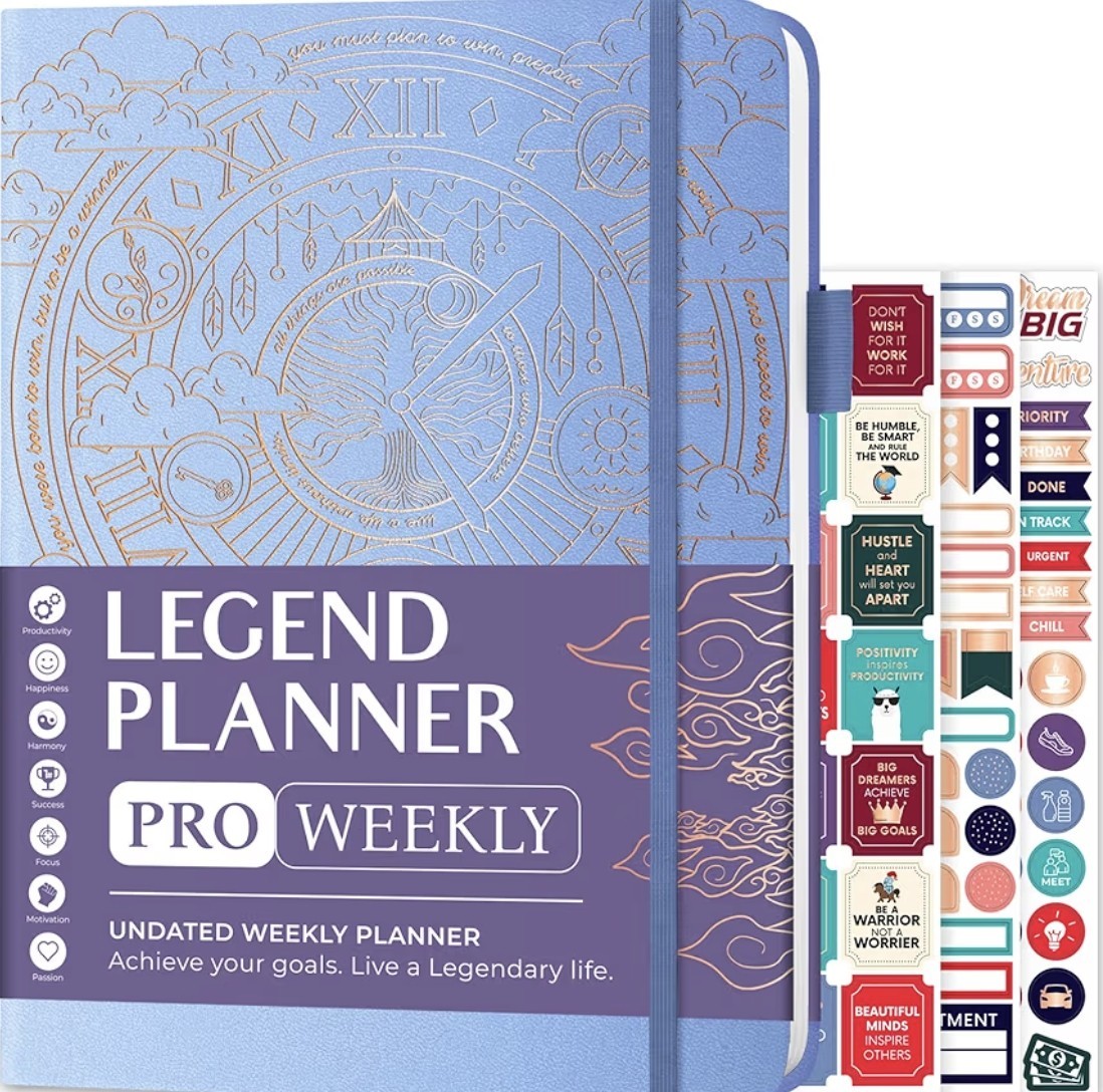 Legend Planner Pro Undated Weekly/Monthly Planner Periwinkle Gold Foil
