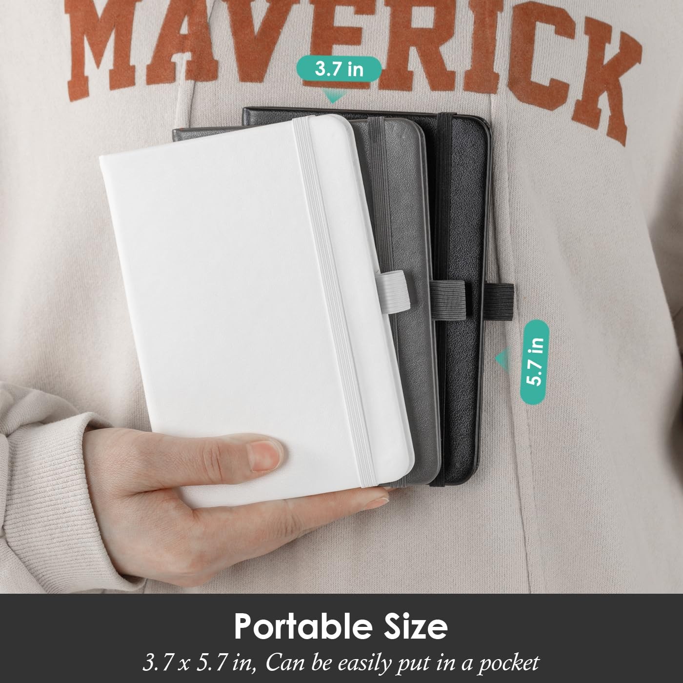 Small Notebook Pocket Size Journal 3.7″ x 5.7″, 3 Pack, Black_Gray_White