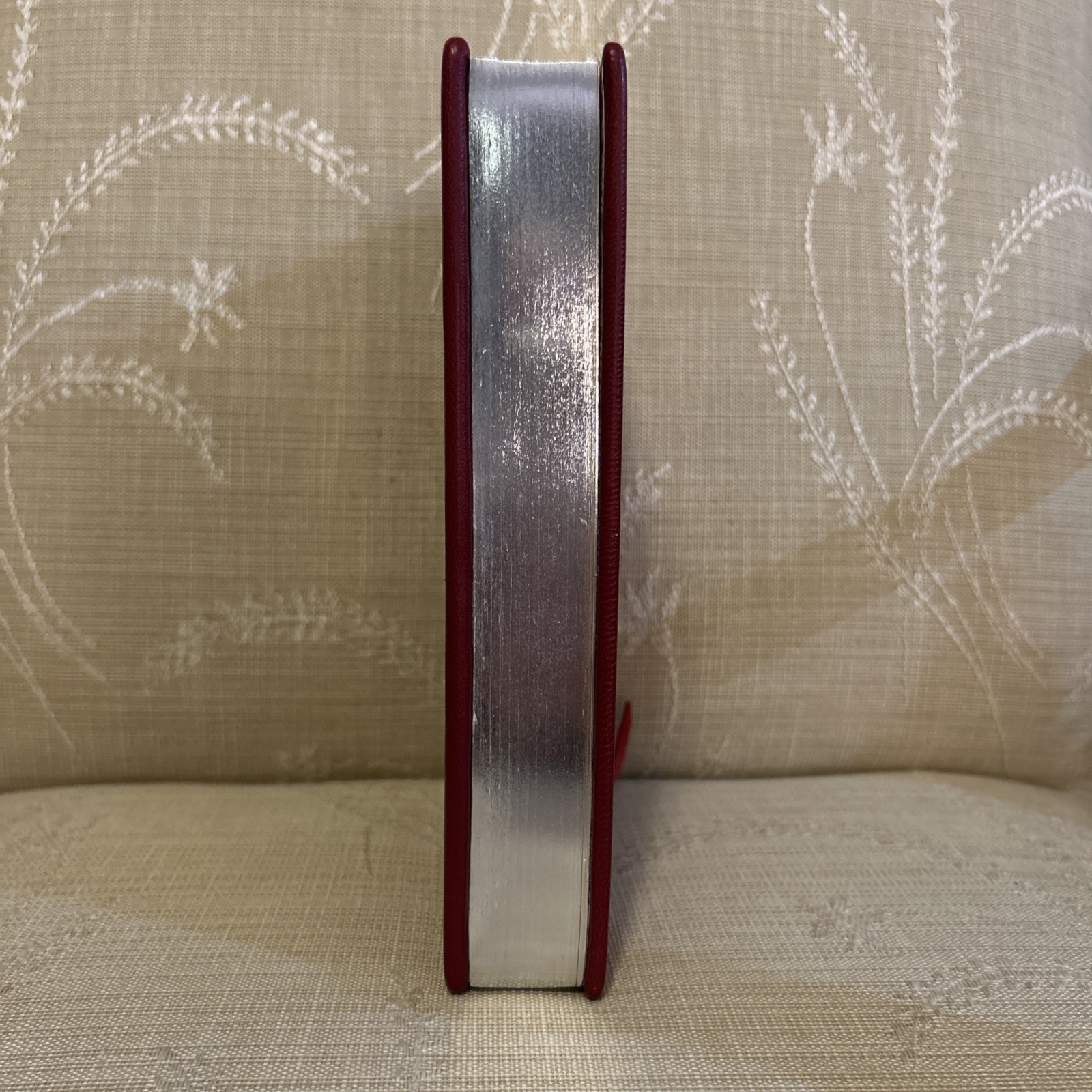 NEW Red Embossed Leather Lined Journal 6 x 9” Fleur-de-lis, Silver Edged Pages