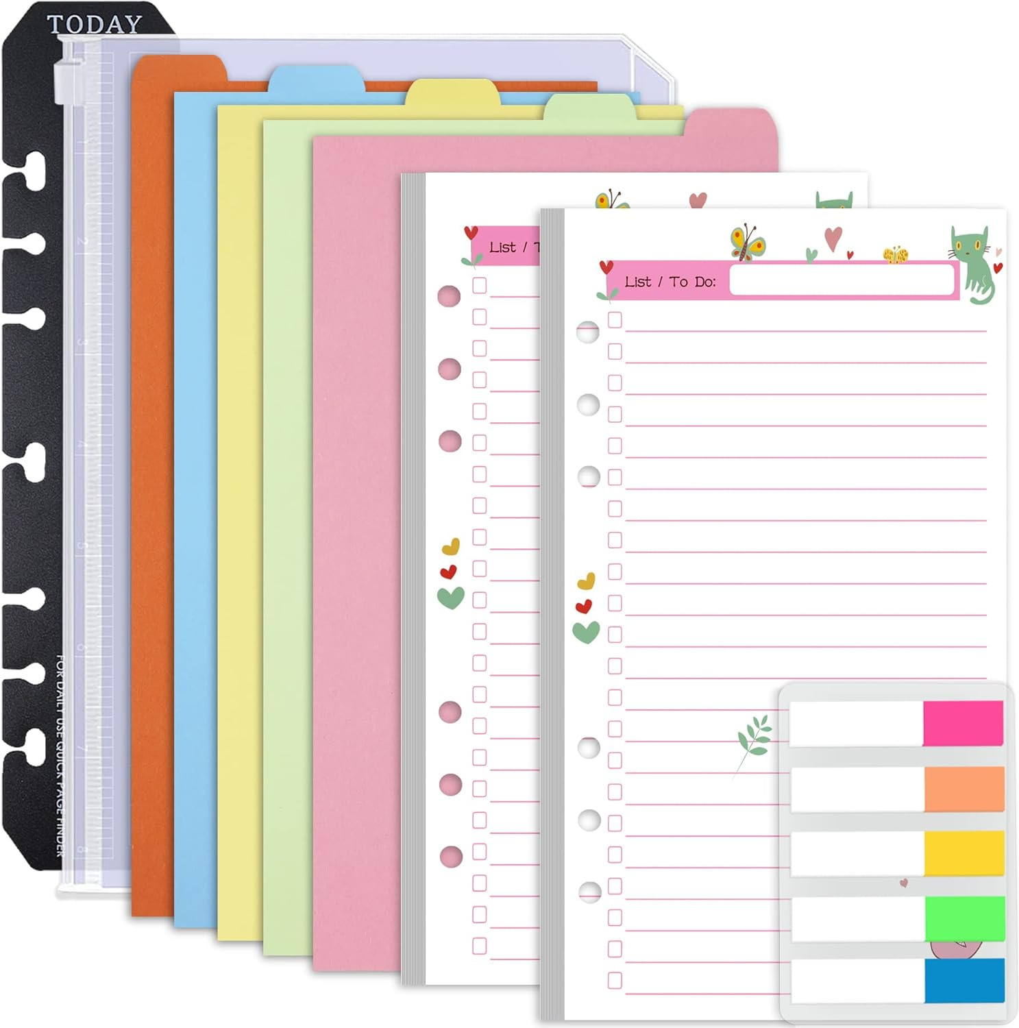 A6 Planner Inserts to Do List, 90 Pages Colorful 6-Ring Loose-Leaf Planner Refil