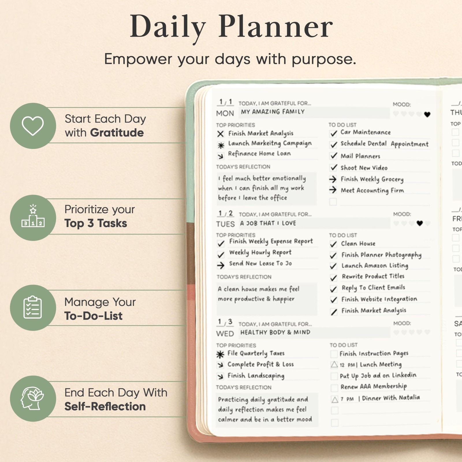 2026 Planner, Daily Journal & Gratitude 5″ x 8″, Morning Print