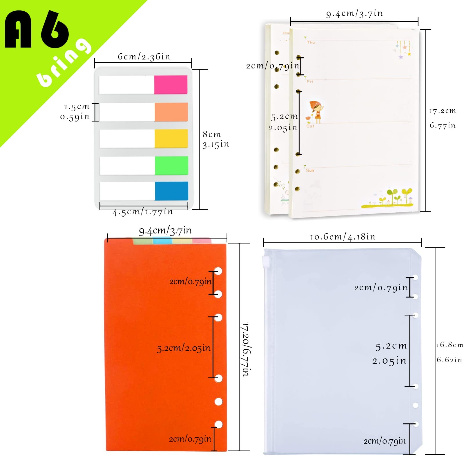 A6 Planner Inserts Weekly Planner Refills, 90 Pages Colorful 6-Ring Loose-lea…