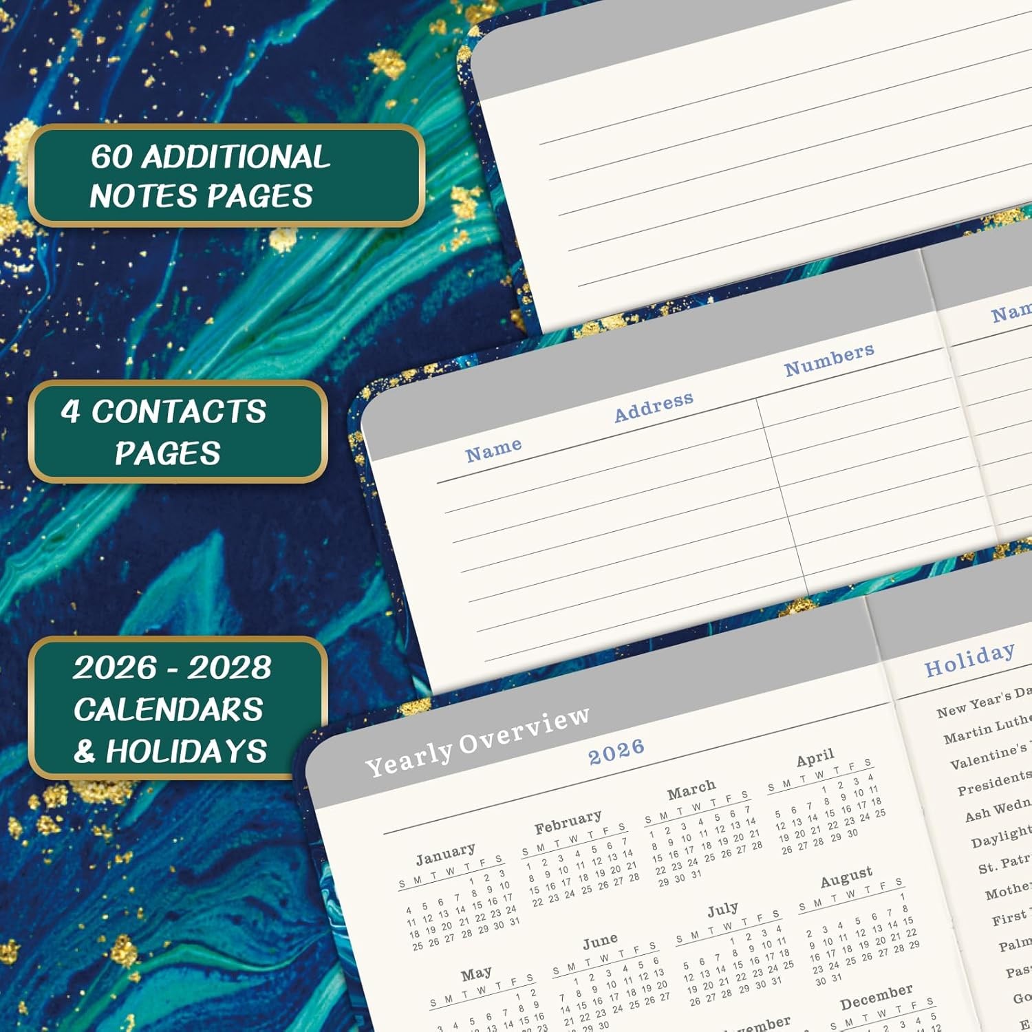 2026-2028 Pocket Planner 3.8″x6.4″ – 3-Year Monthly Calendar with Notes, Pocke