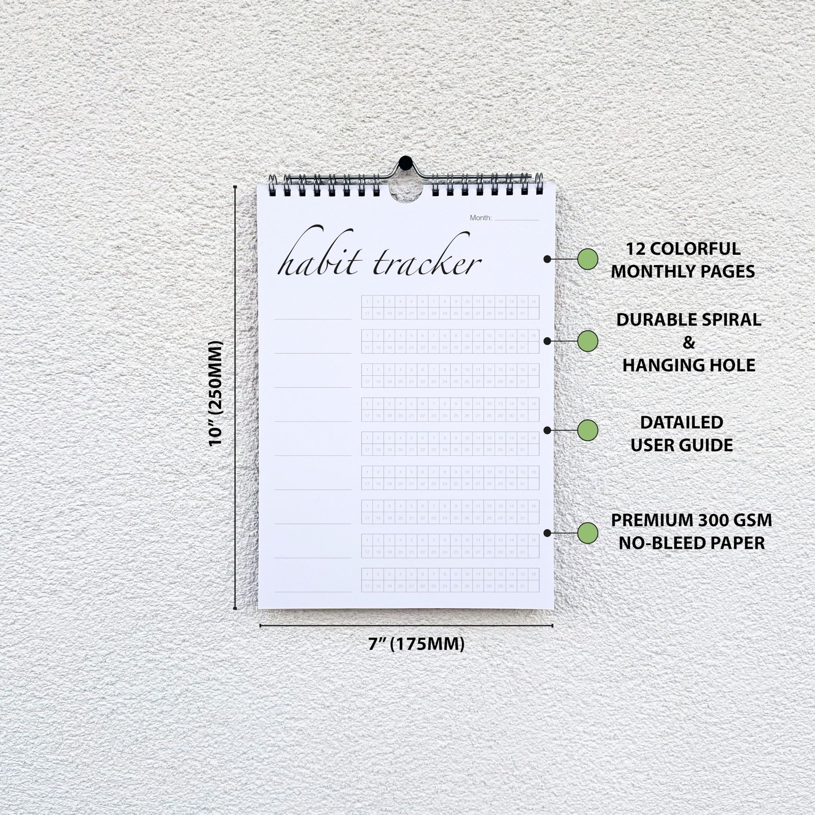 CLEVER SIGNS Habit Tracker Calendar Undated 12 Month Silver Spiral 7×10 Colorful