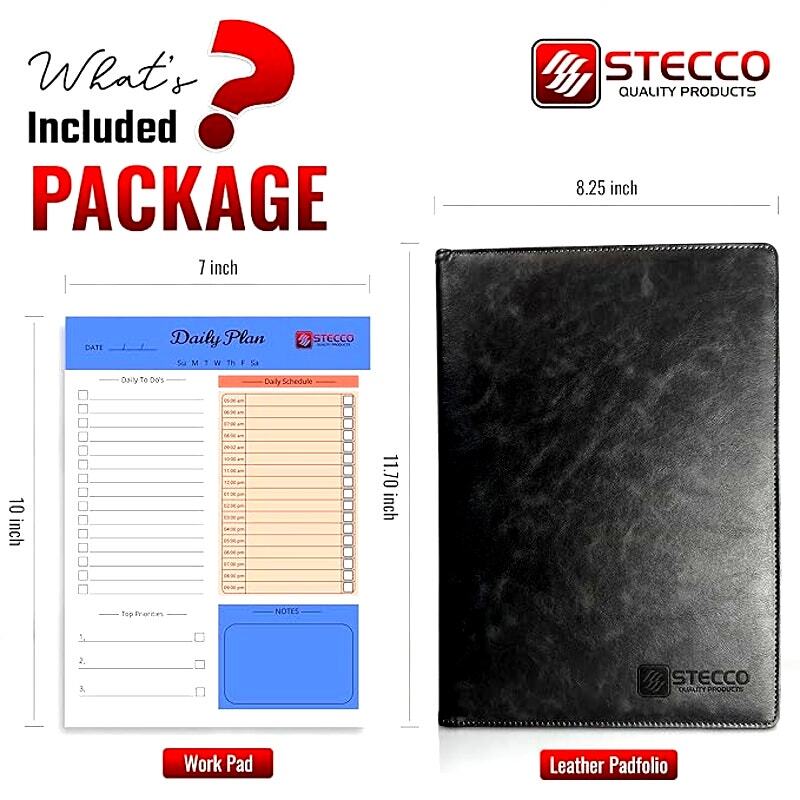 STECCO Leather Portfolio Notebook Document Organizer, Padfolio Daily Planner