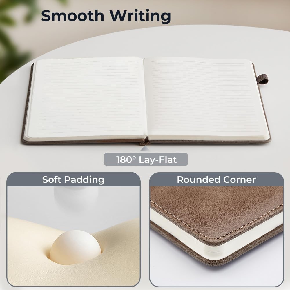 BIYUNRO Lined Journal Notebook for Women & Men, Hardcover Leather A5, Brown