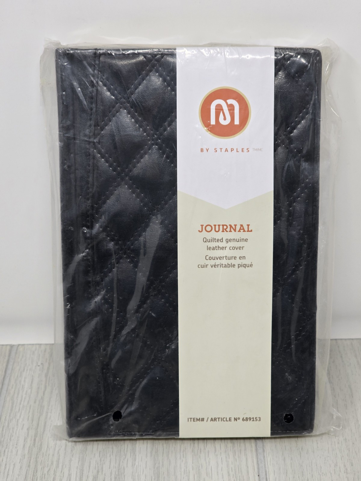 NEW M By Staples Journal, 8 1/2″ x 5 1/2″, Black Quilted Genuine Leather Cover