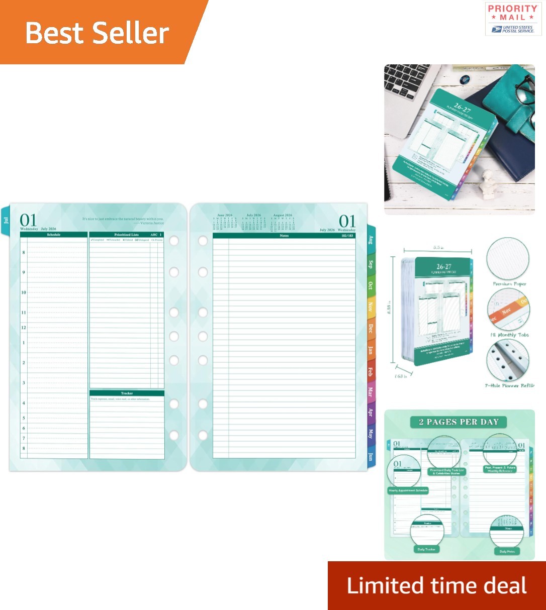 A5 Planner Refills 2026-2027 Daily Monthly Green 730 Pages Two Pages Per Day