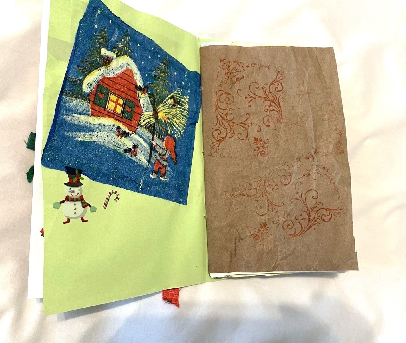 Junk Journal Winter Xmas Theme 6×9″ Handmade Paper Ephemera, Embellished Tassel