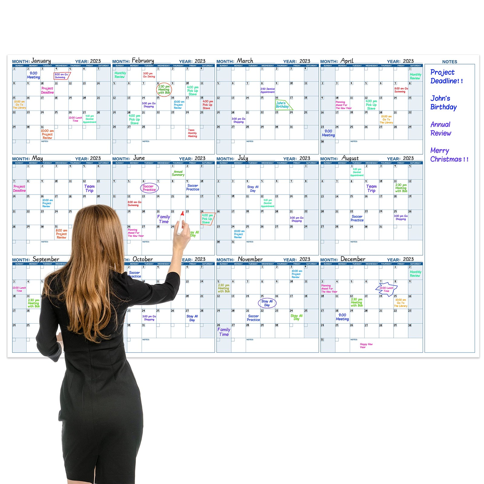 Large Dry Erase Calendar for Wall – Yearly 57.9″ x 37″, blue