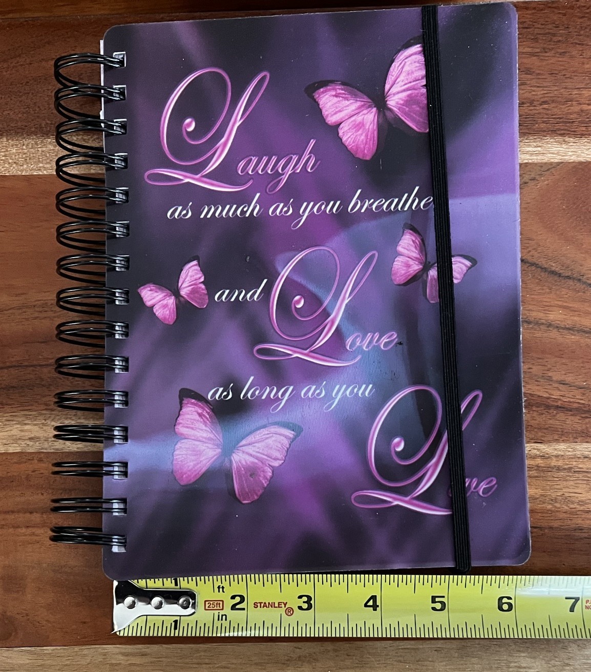 Purple Butterfly Spiral Journal Notebook Lined Pages Elastic Closure 8.5 x 6