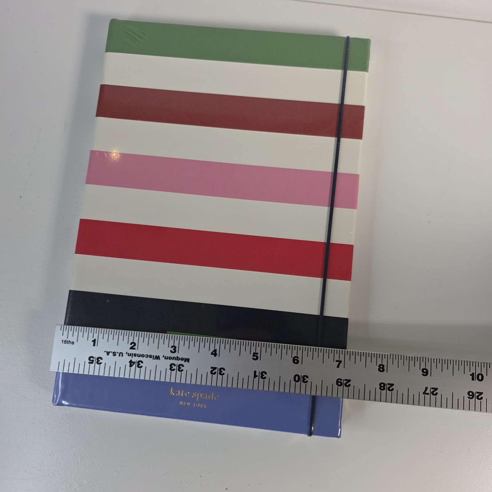 Kate Spade Adventure Stripe Take Note XL Notebook 168 Lined Pages Ribbon Pocket