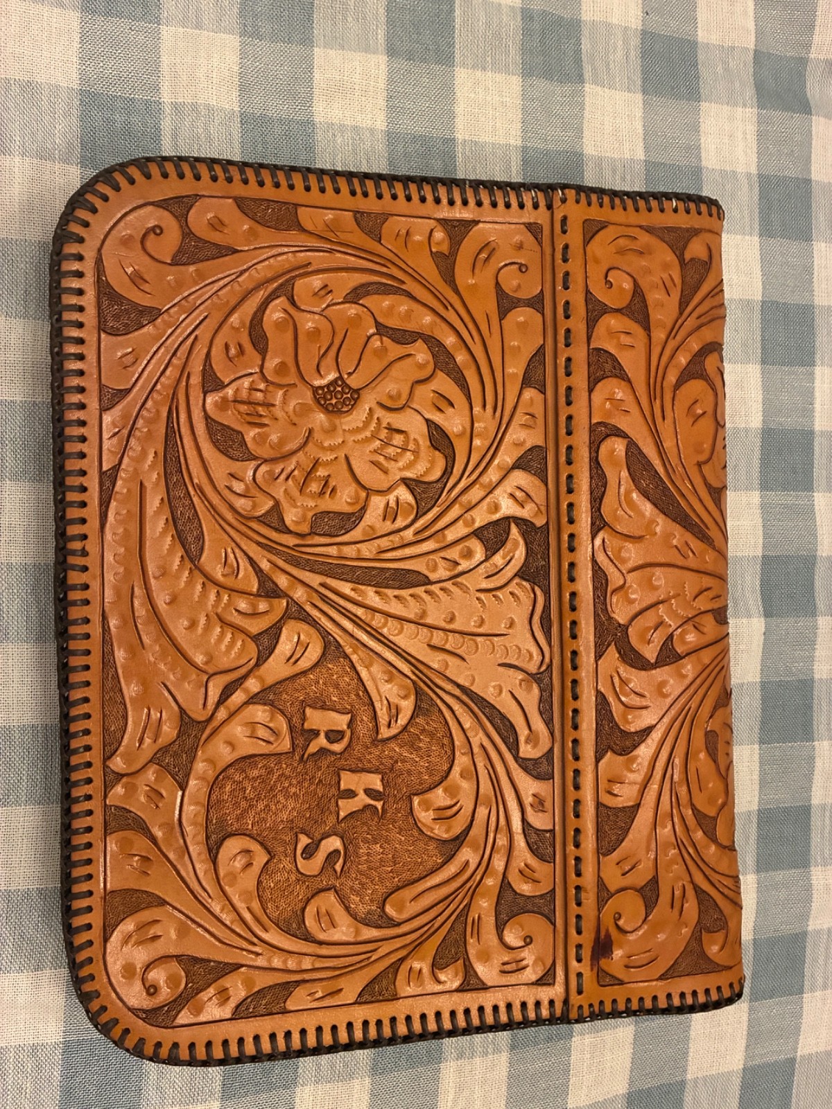 Custom Made Hand Tooled Leather Binder Wallet Pouch 5 PIECE LOT!!! Matching SET!