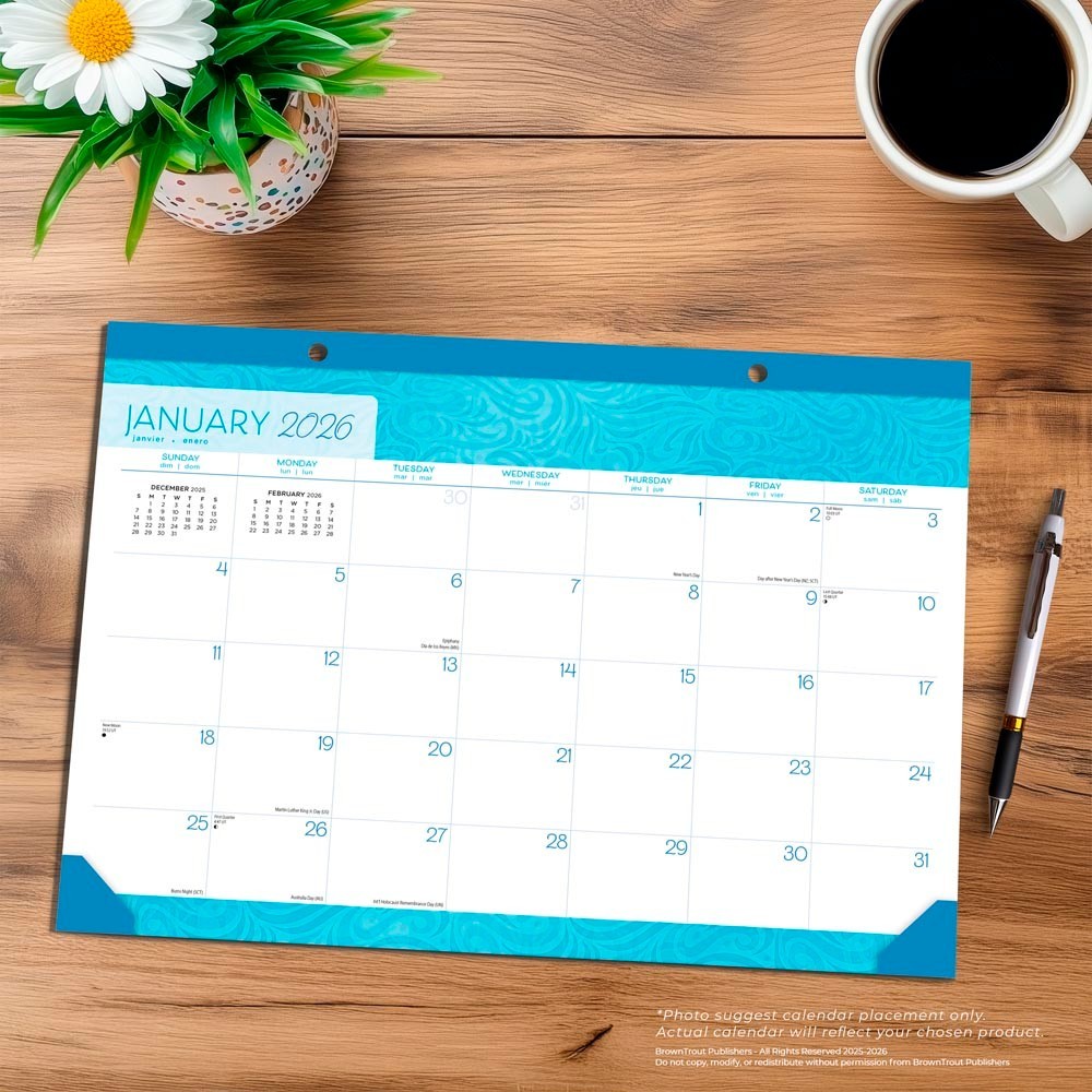 Seaside Currents | 2026 17×12 Inch Monthly Desk Pad Calendar