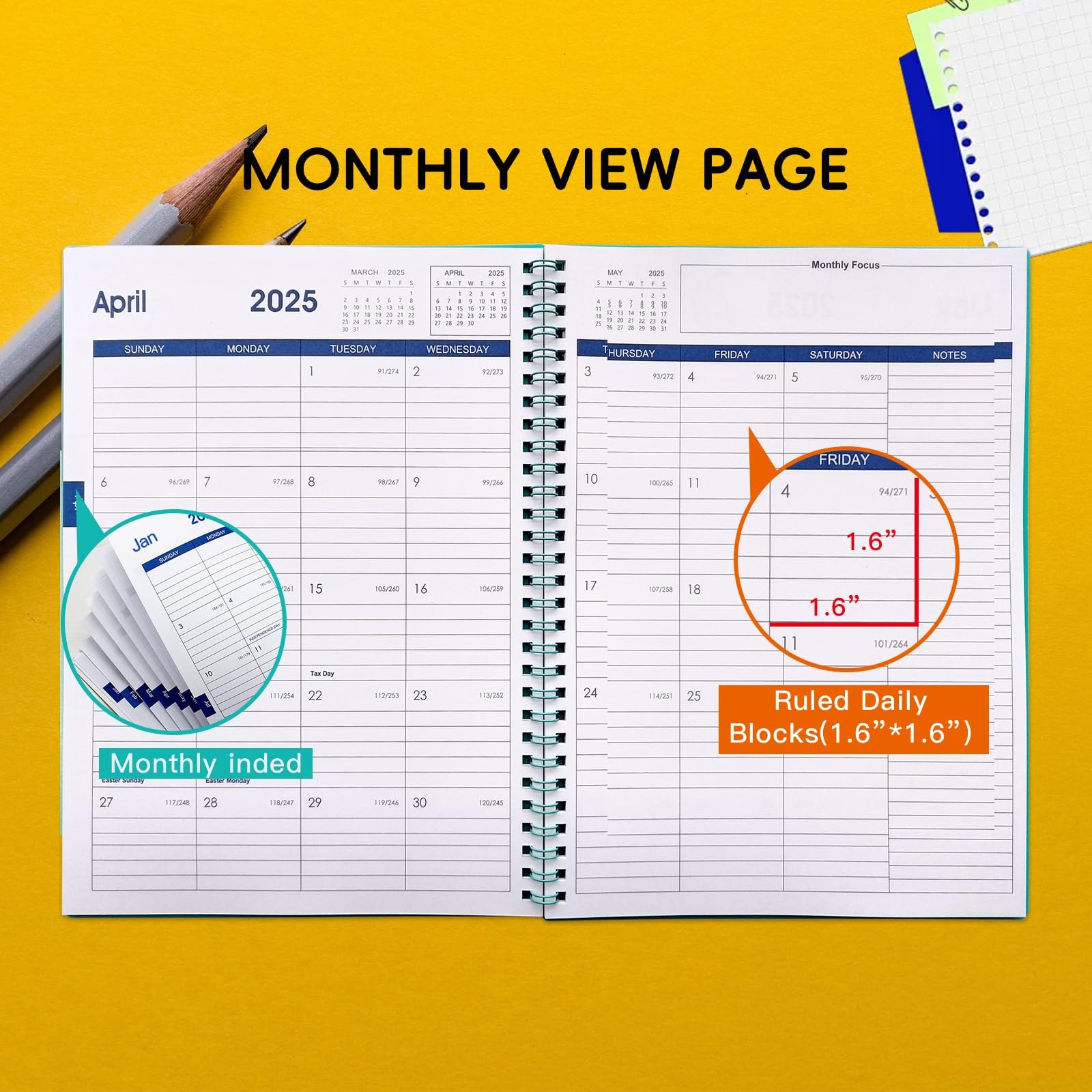 2025-2026 Calendar Planner – 18 Months, Monthly & Daily, Blue, Pocket, 7.6″x10.2