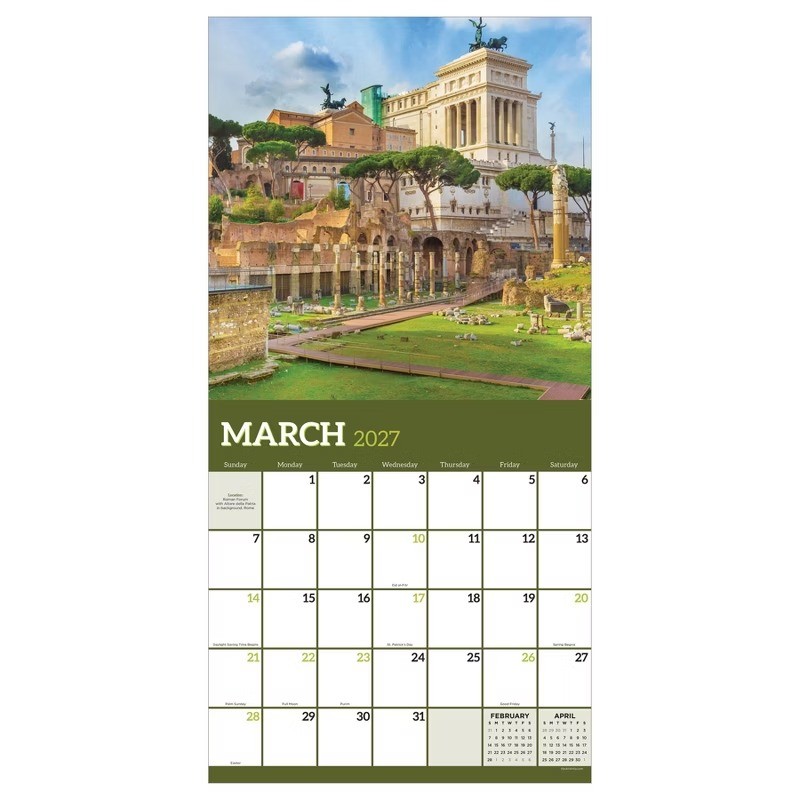 2027 Italy Wall Calendar 12×12 Inches FSC Certified Paper