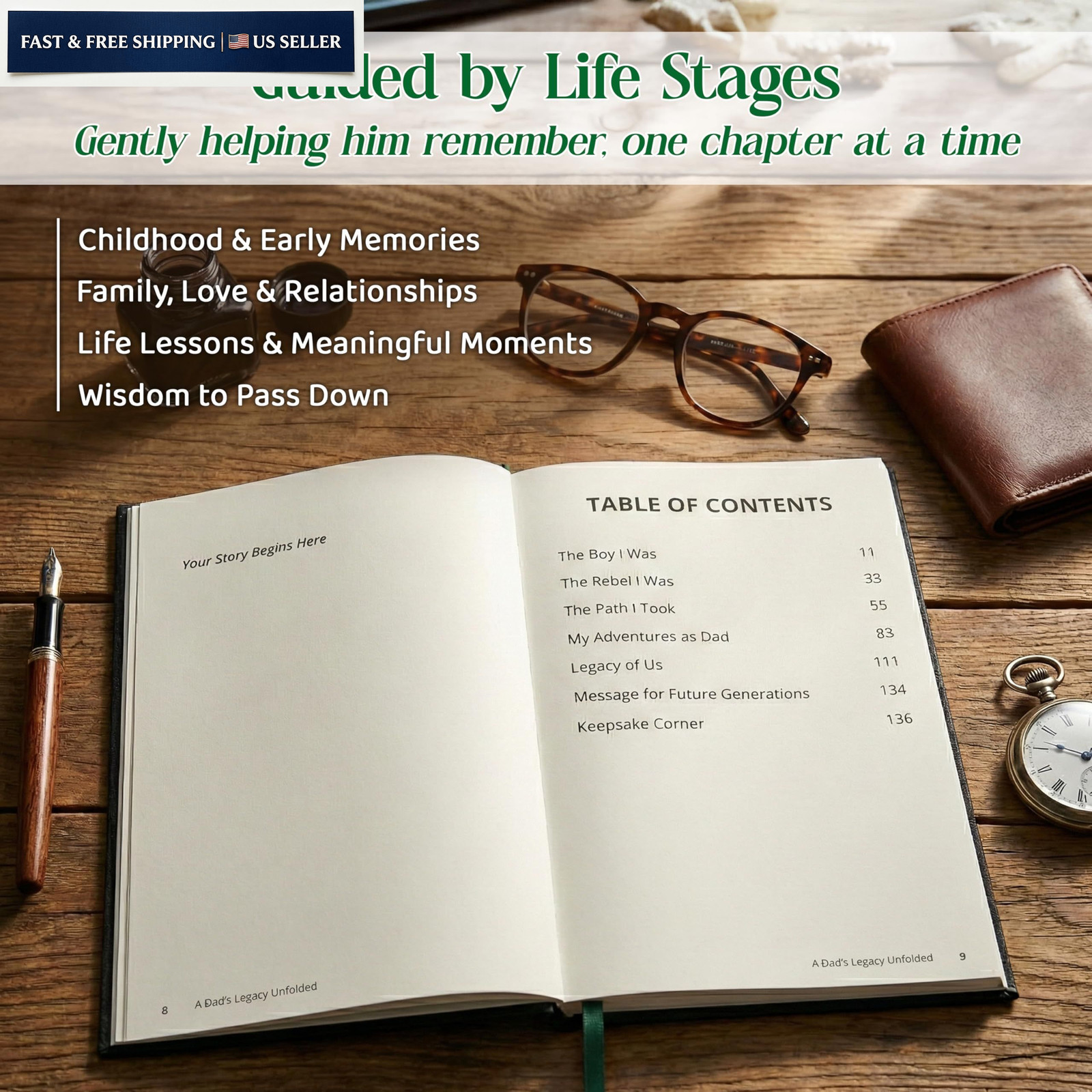 GAUDORA Fathers Day Birthday Dad Gifts from Daughter Son Green Dad’s Legacy