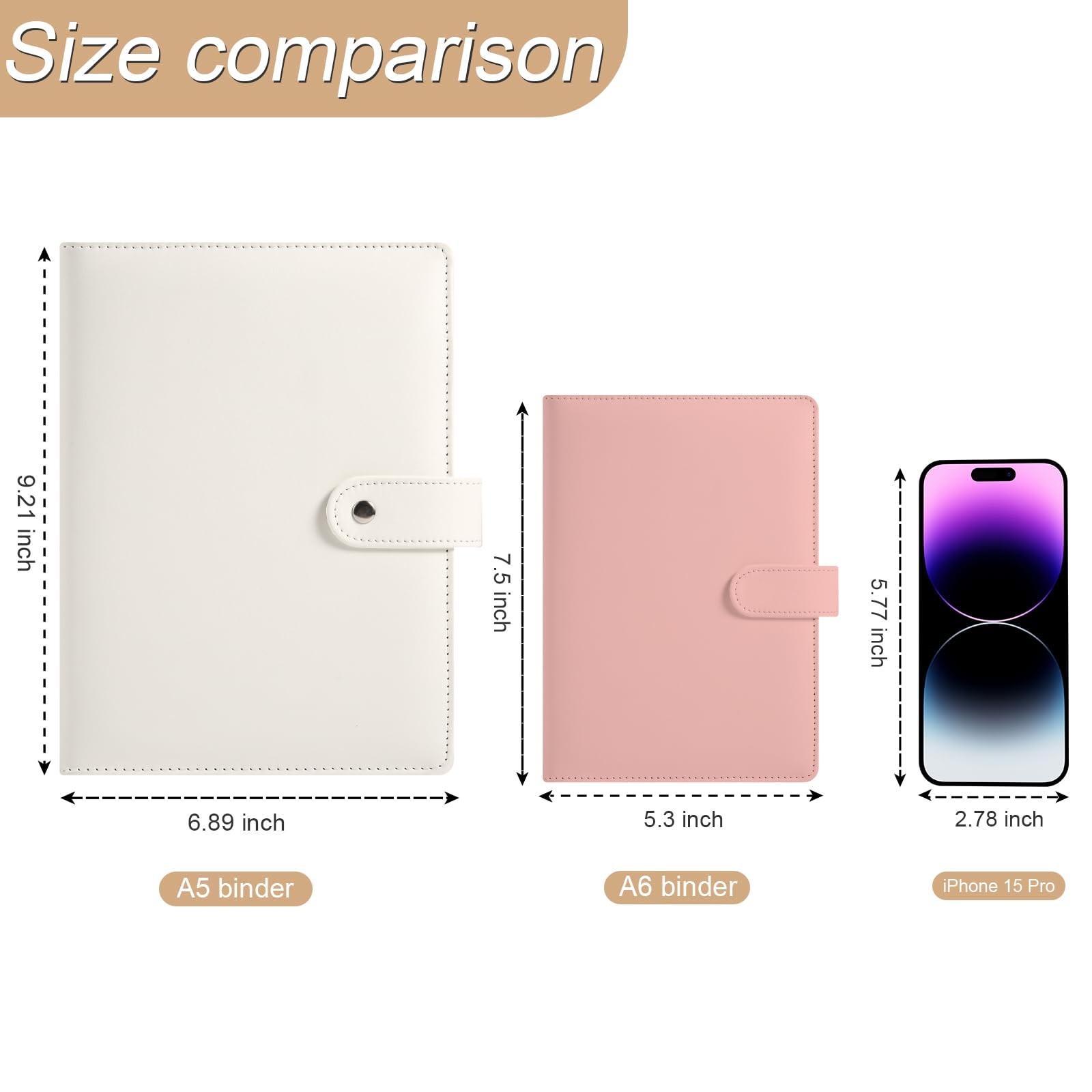 A5 6 Ring Planner Binder – Refillable PU Leather Notebook Organizer with 80 L…