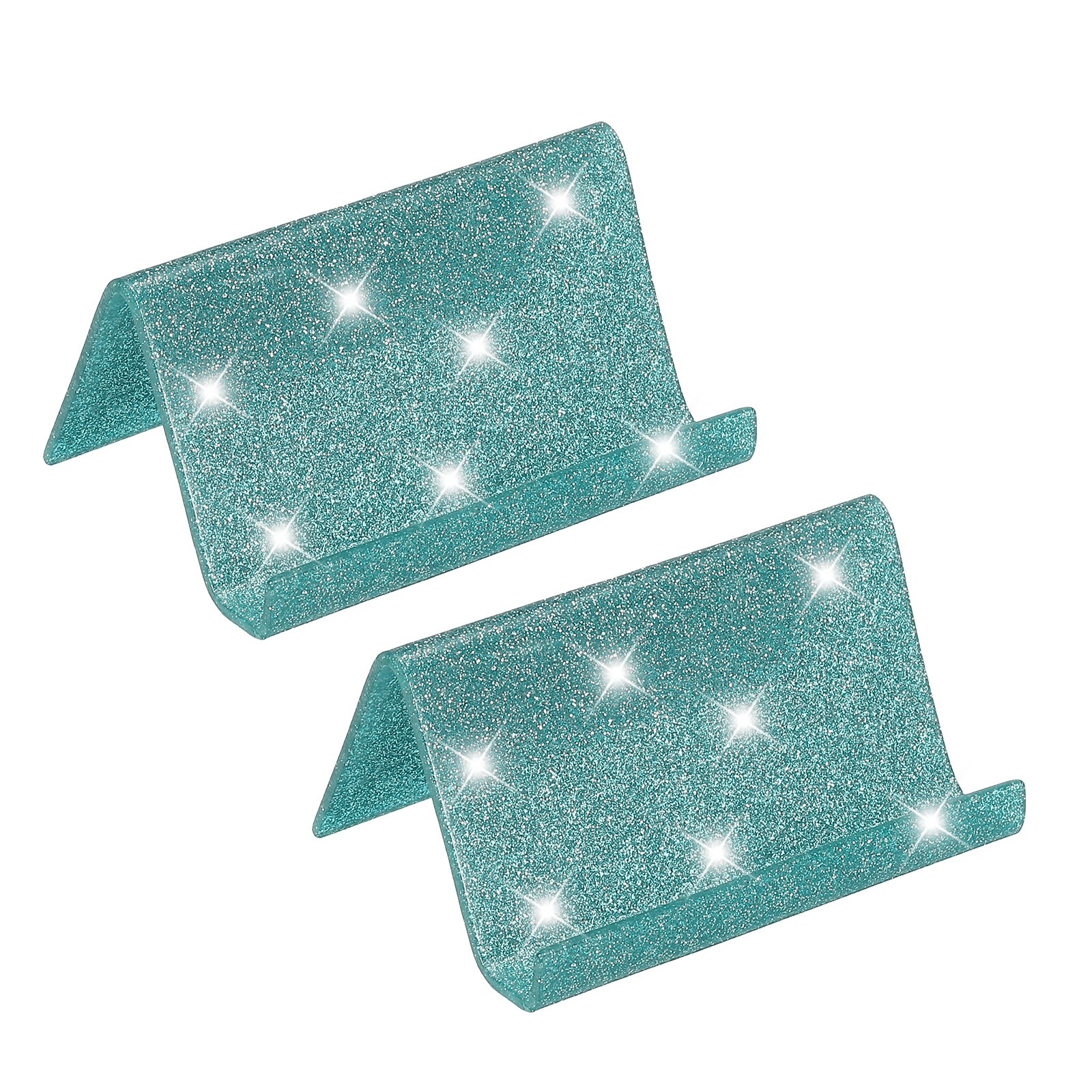 Business Card Holder for Desk, 2Pcs Acrylic Card Holders Shine, Lake Blue
