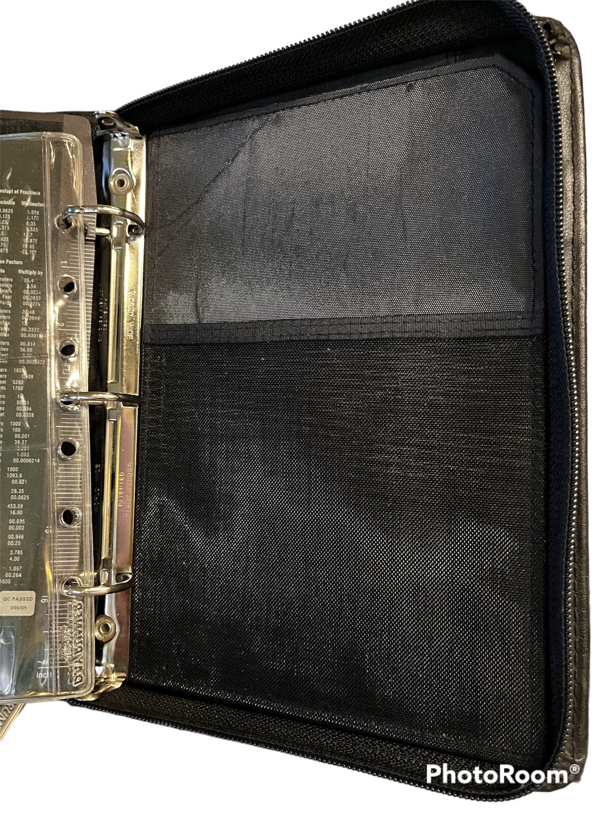 Vintage Day Runner planer leather cover 3 ring organizer black zip aruond read d