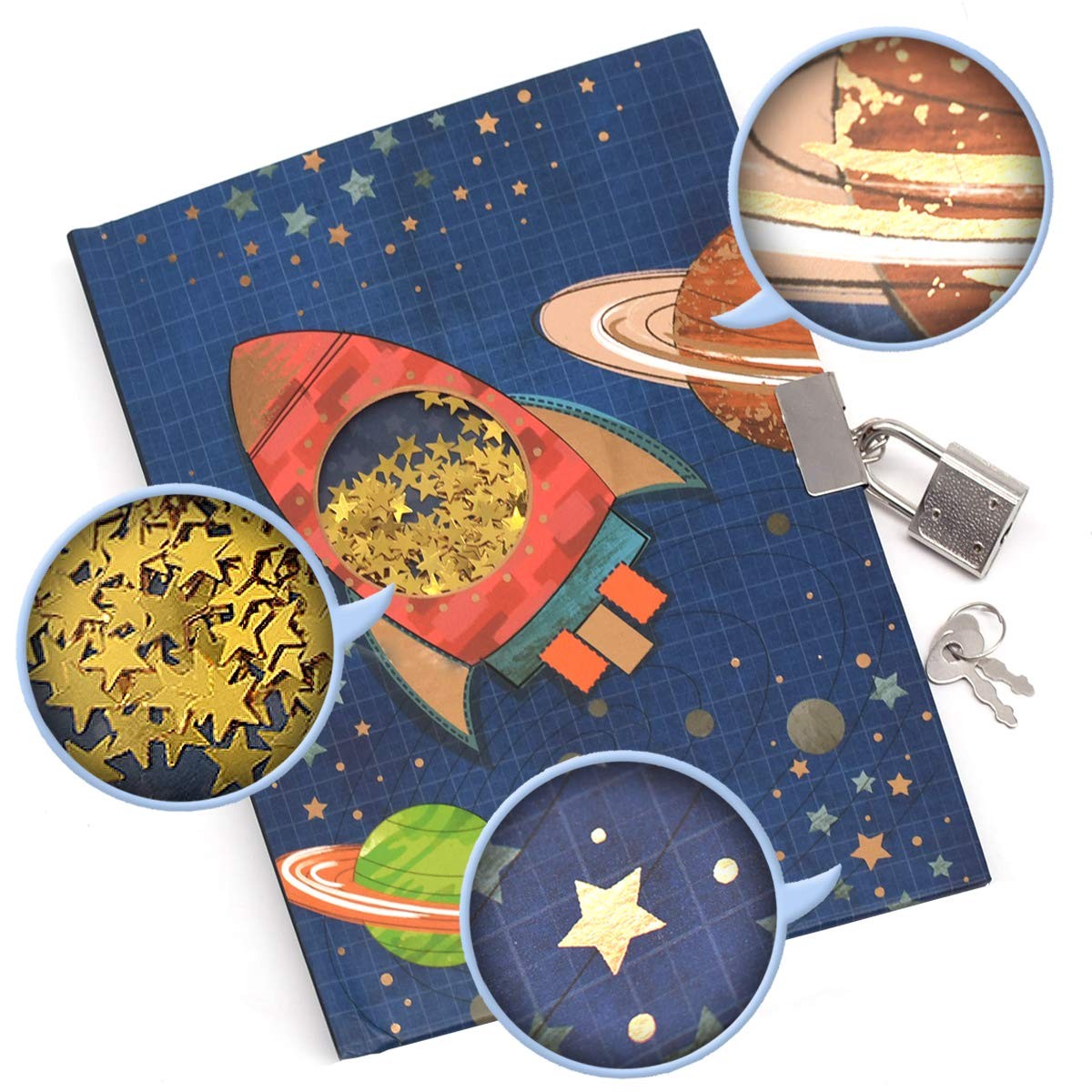 Boys Lock Diary Spacecraft Notebook 7.1×5.3″ 160 Pages Secret Journal with Key