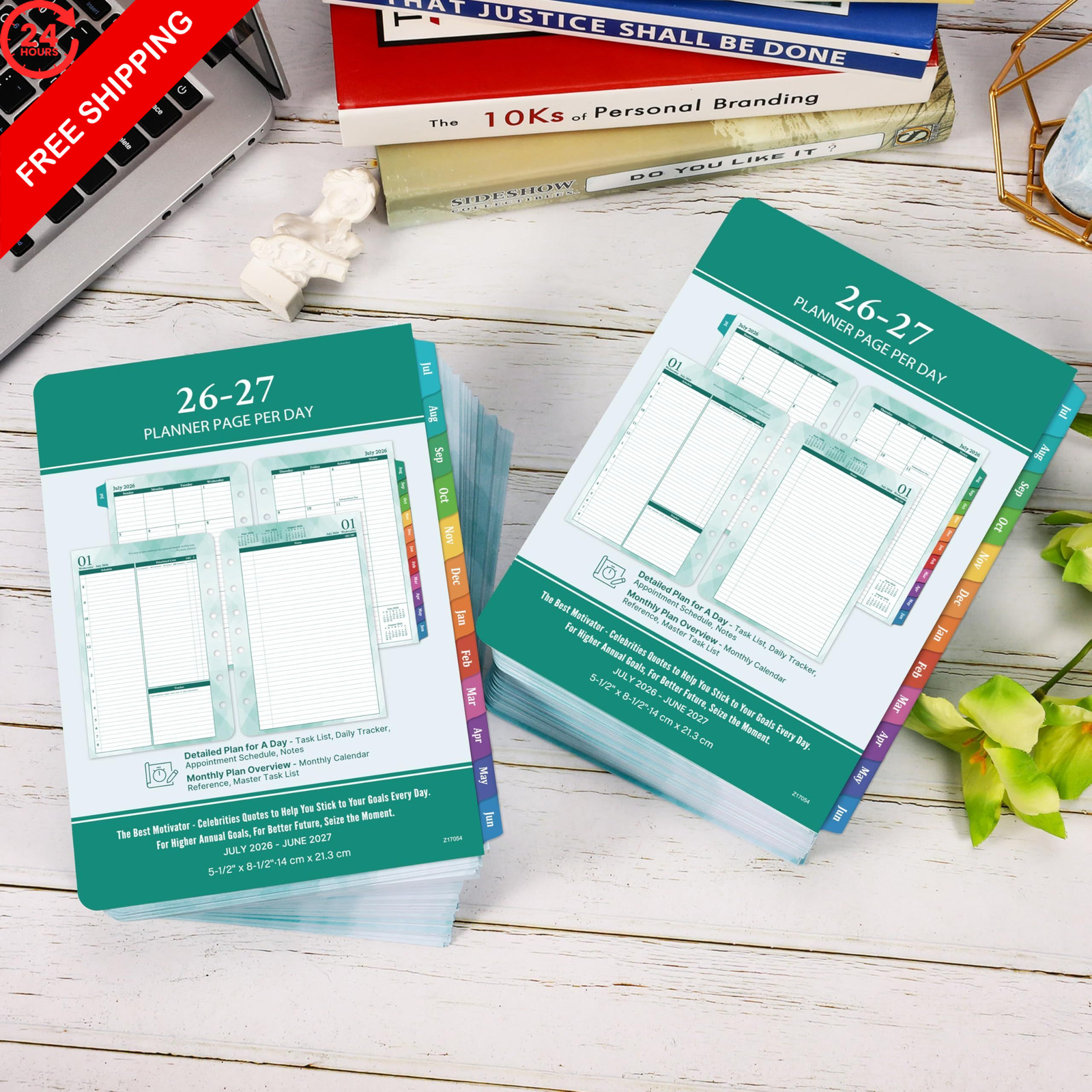 2026-2027 Planner Refills – Jul.2026 – Jun.2027, Two Pages Per Day A5, Green