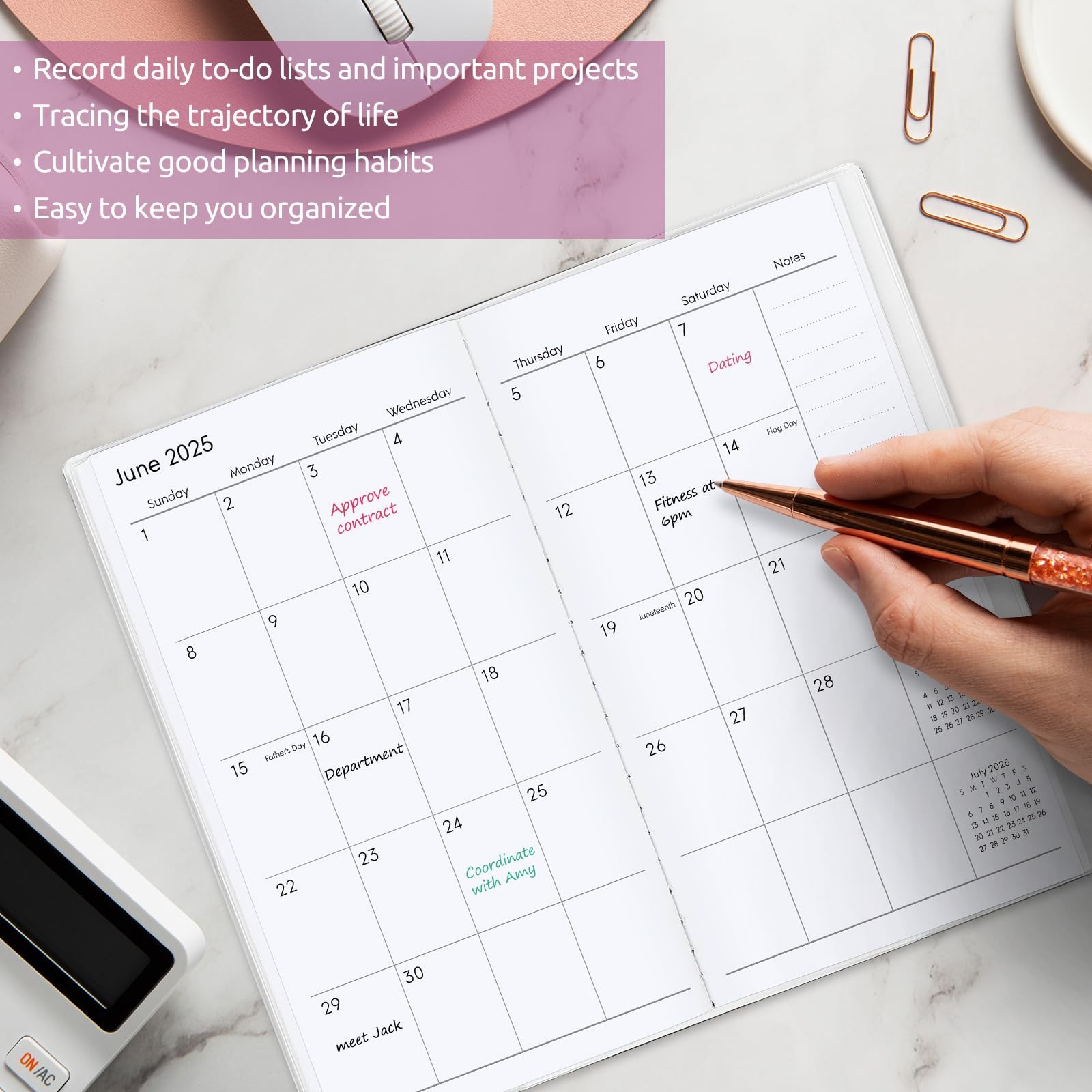 Pocket Calendar 2026-2027 Floral Monthly Planner 3.7×6.7 PVC Cover Organizer