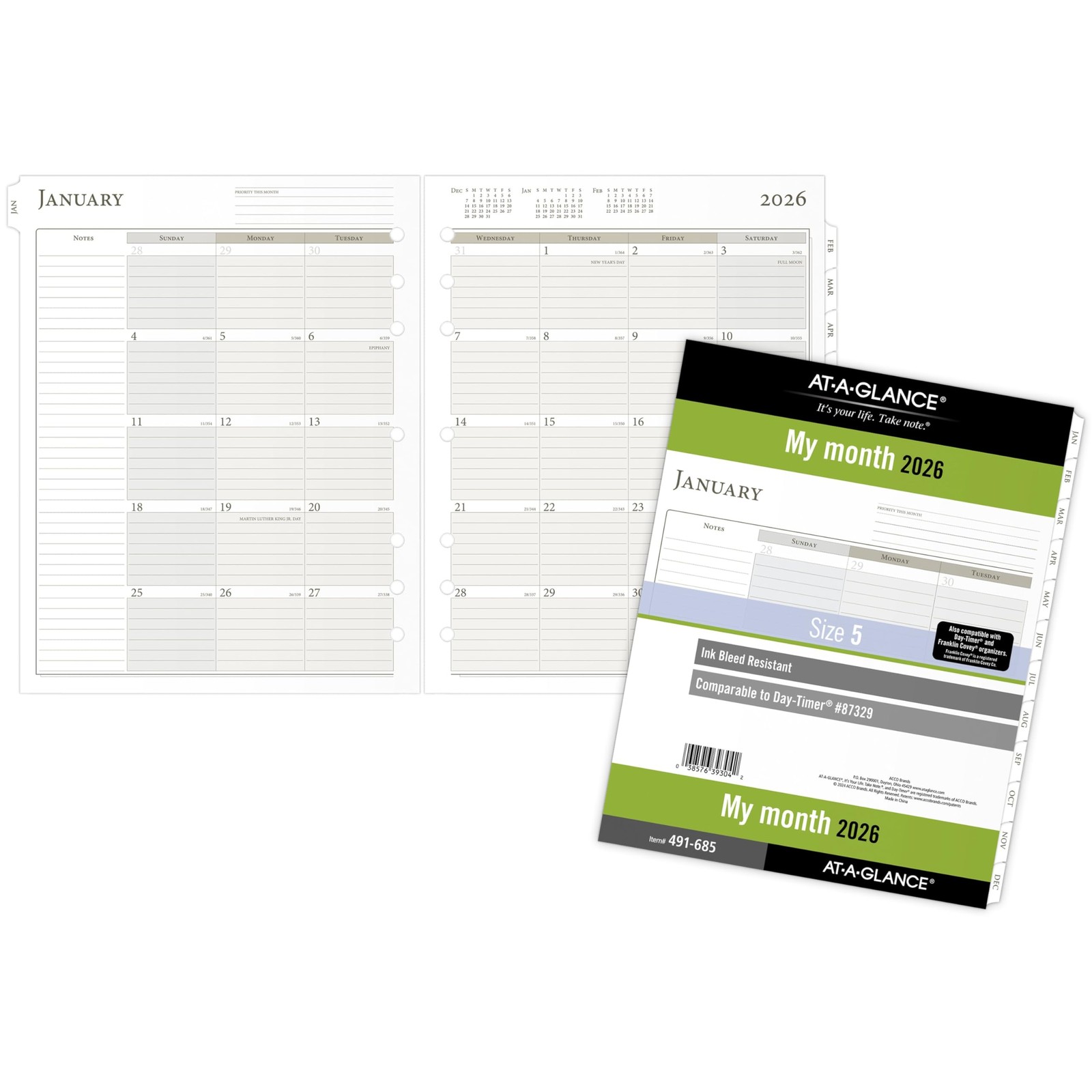 AT-A-GLANCE 2026 Planner Refill, Monthly, 8-1/2″ x 11″, Size 5 Folio, White