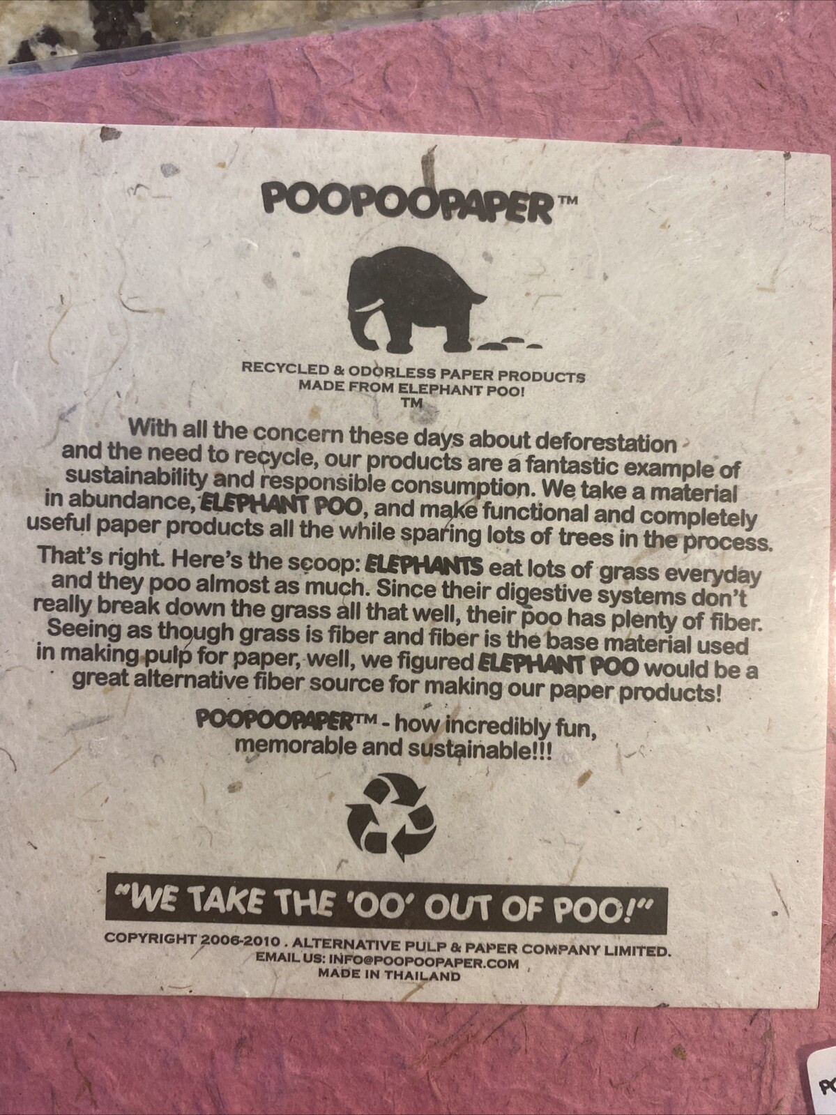 PooPooPaper Pink Twine Journal Lion Face Elephant Poo Odorless NEW 7×7