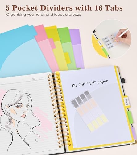 Hardcover Spiral Notebook with Removable Dividers Tabs, 300 pages Leather 5 S…