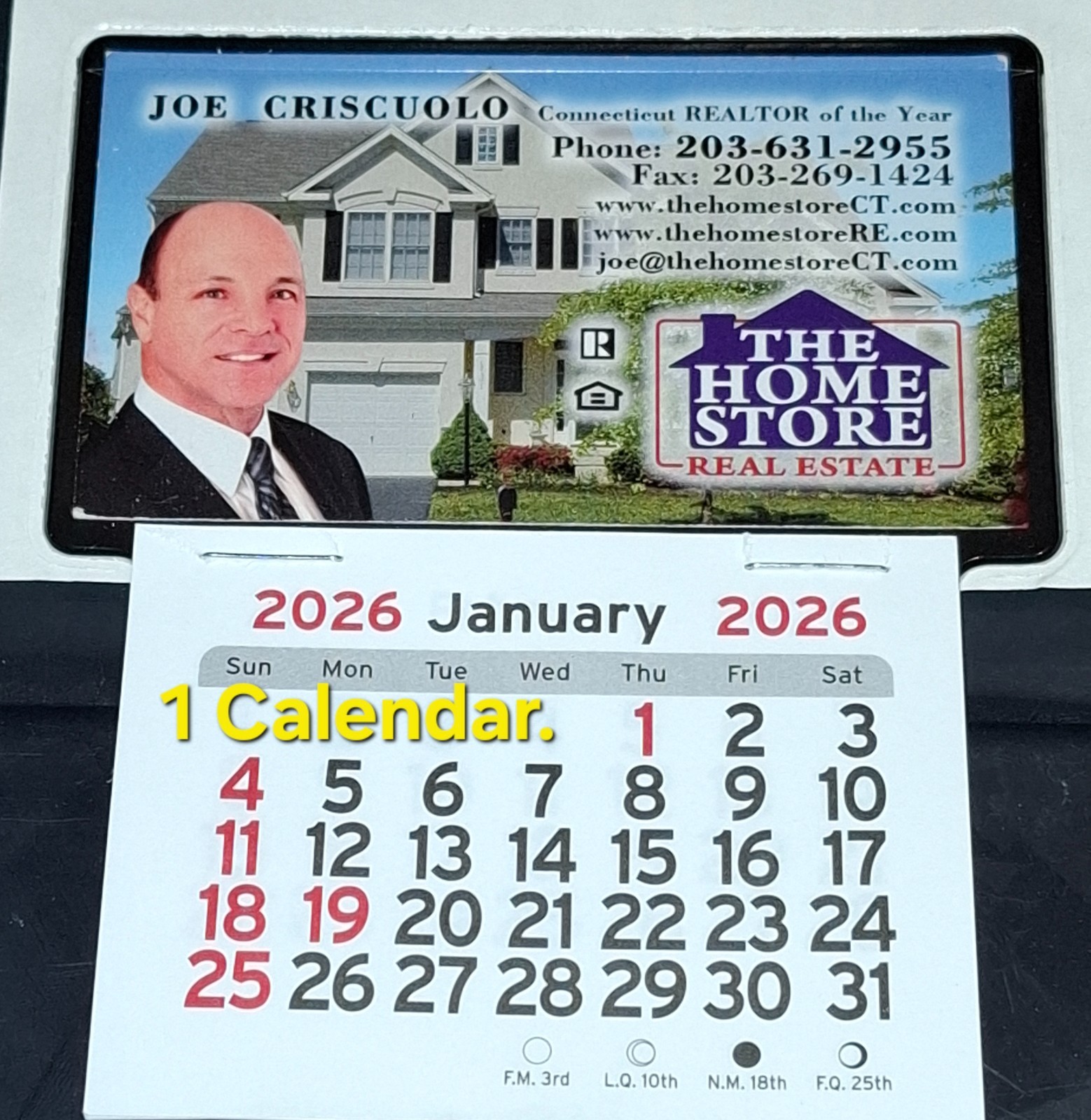 In Color 2026 Calendar Mini Big 3″ Moon Phases Peel & Stick Up Business Card FRE