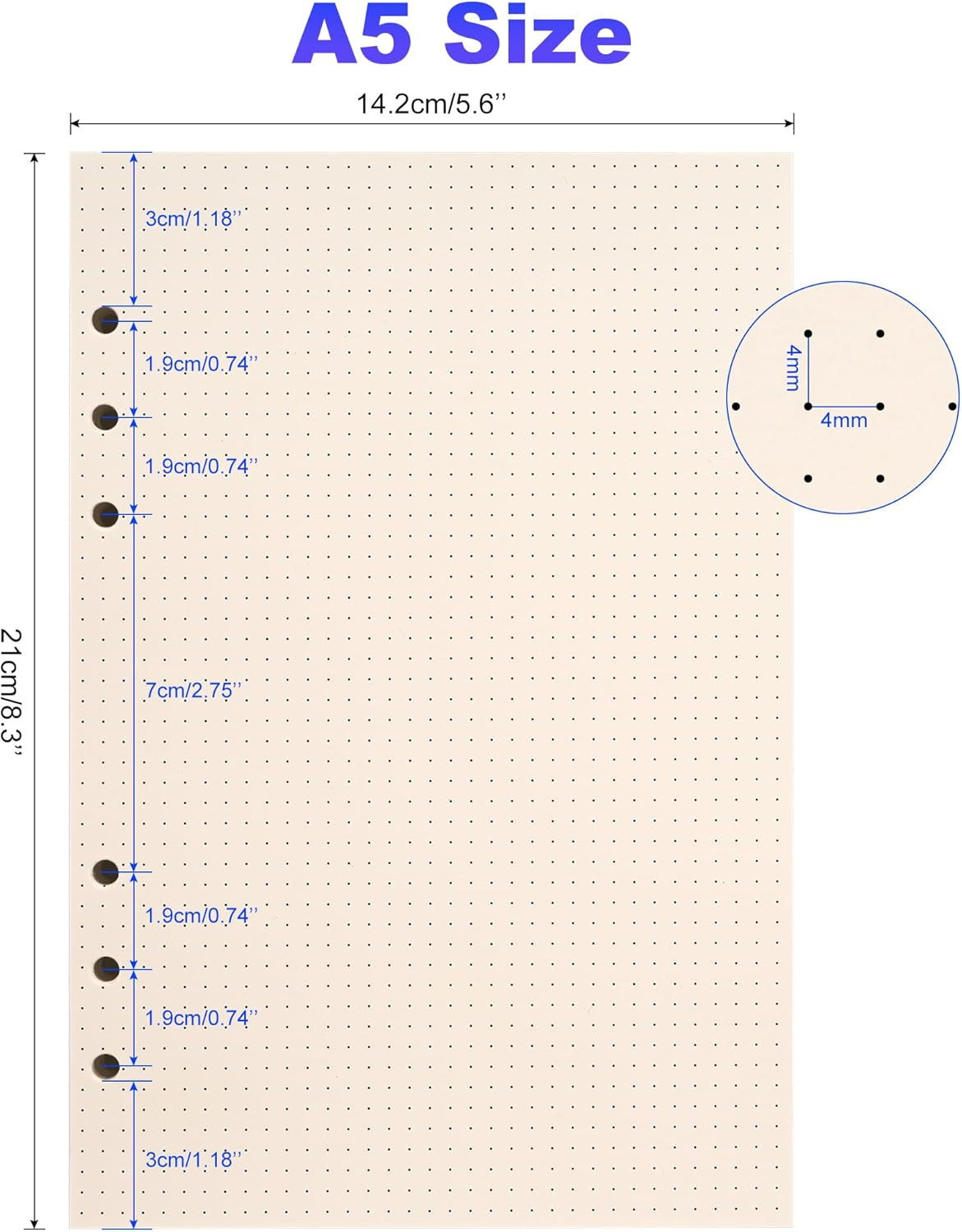 2 Packs A5 Dot Grid Paper, 6 Hole Punched,A5 Dotted Refill Paper for Filofax Pla
