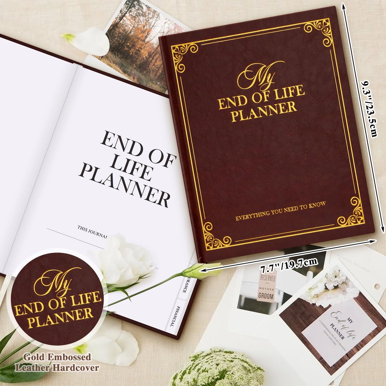 Lanpn End of Life Planner Death Organizer with Tabs, 7.7×9.3 inch, Brown
