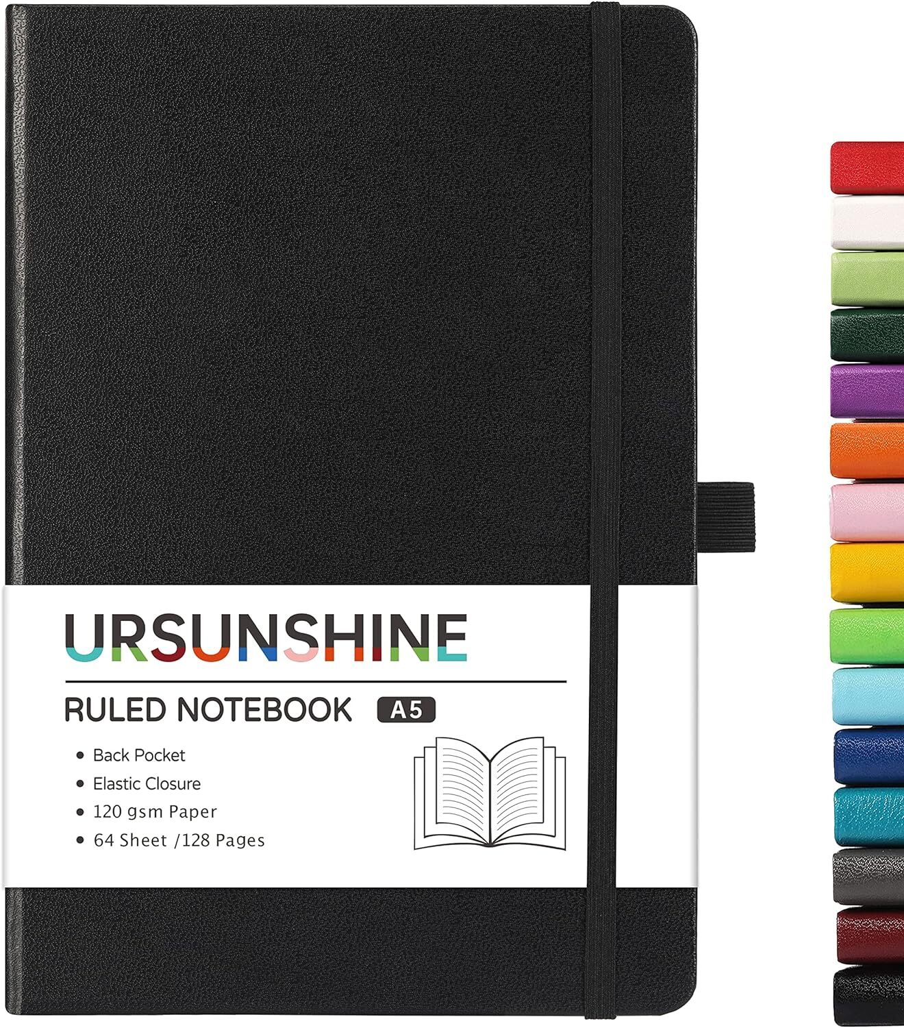 Ruled Notebook/Journal, Hardcover with Thick Paper, Banded, Pen Holder, Black