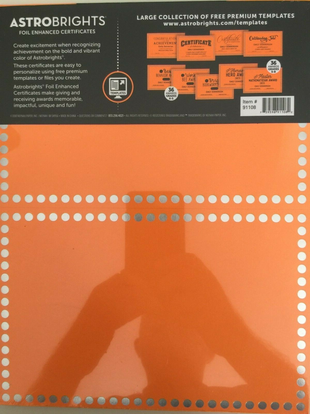 Astrobrights 91108 Cosmic Orange 30x Enhanced Dots 8.5″ x 5.5″ NEW
