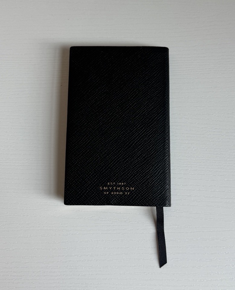 Unused Smythson of Bond Street Featherweight Black Leather Pocket Notebook