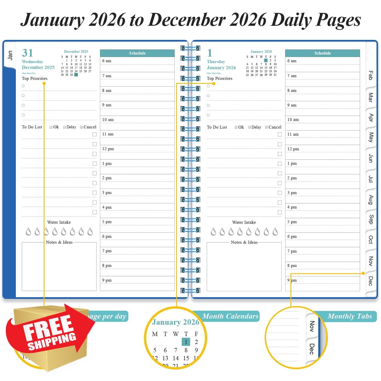 Yaridar 6.4″x8.5″ Blue Planner 2026